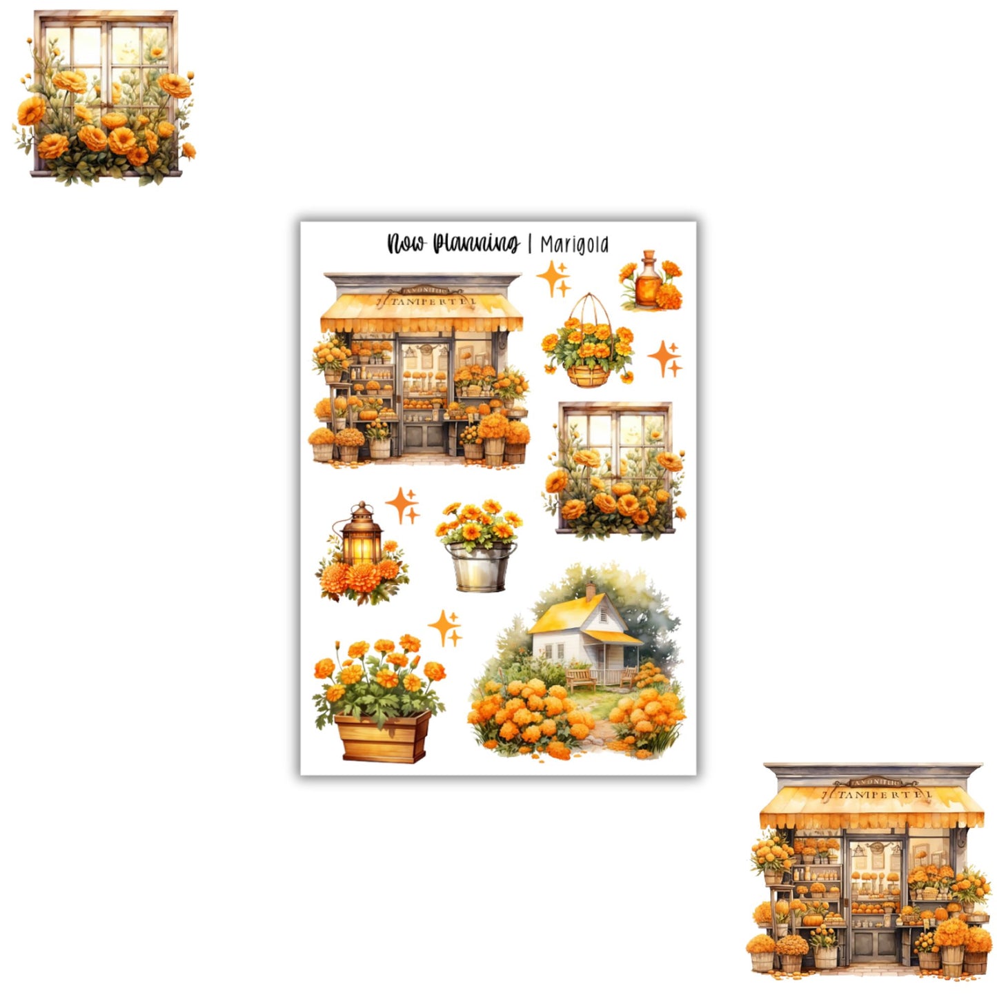 Marigold Sticker Sheet | Spring Stickers | Journal Stickers, Planner Stickers, Scrapbook Stickers