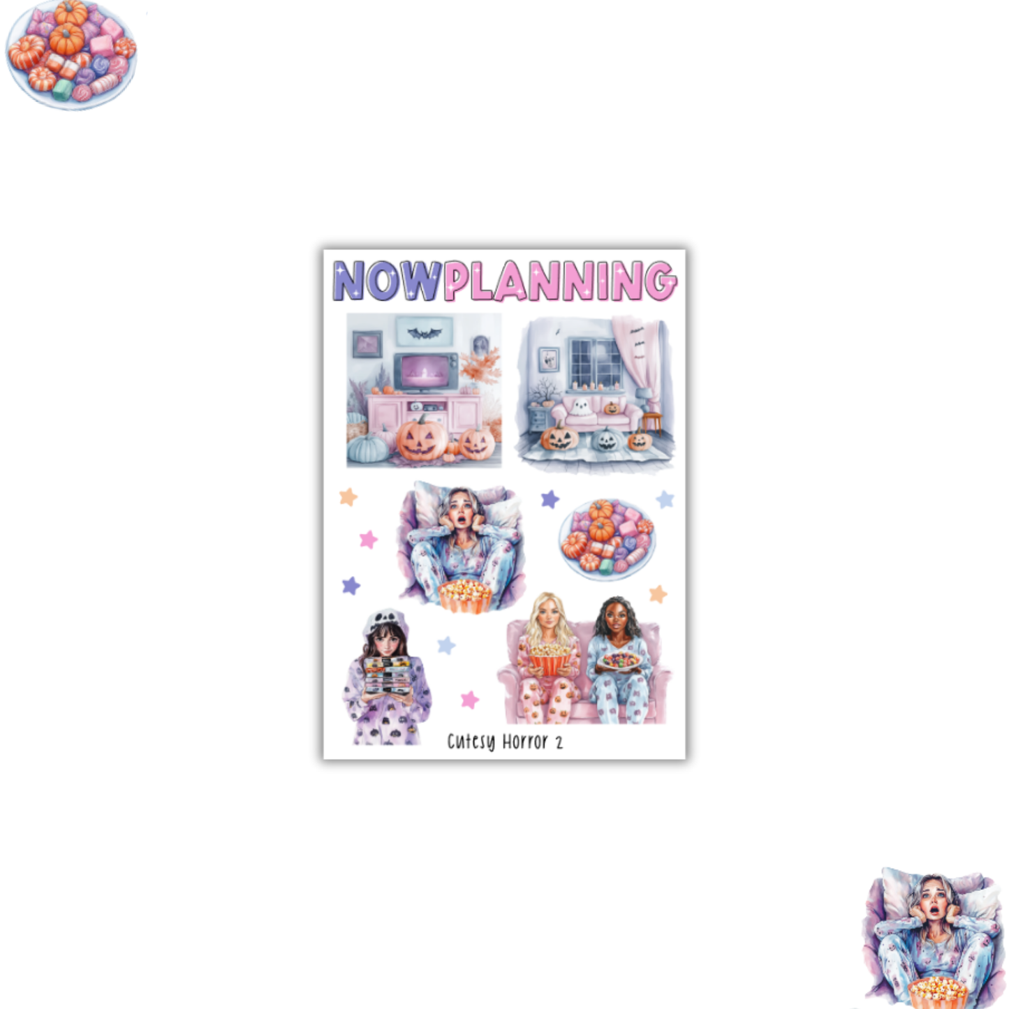Cutesy Horror 2 Sticker Sheet | Halloween Planner Stickers | Cute Spooky Season Sticker Sheet