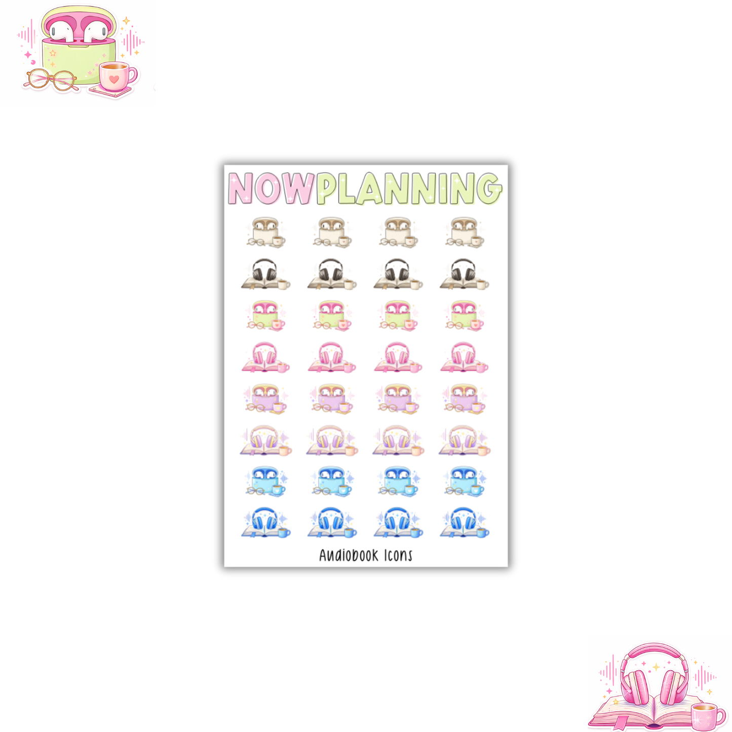 Audiobook Icons Sticker Sheet | Reading Stickers | Journal Stickers, Planner Stickers, Scrapbook Stickers