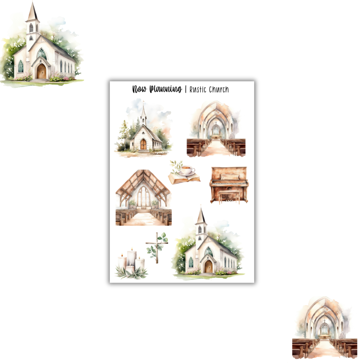 Rustic Church Sticker Sheet | Faith Stickers | Journal Stickers, Planner Stickers, Scrapbook Stickers