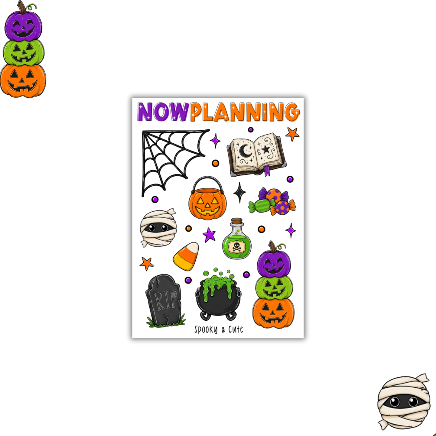 Spooky & Cute Sticker Sheet | Halloween Planner Stickers | Cute Spooky Season Sticker Sheet