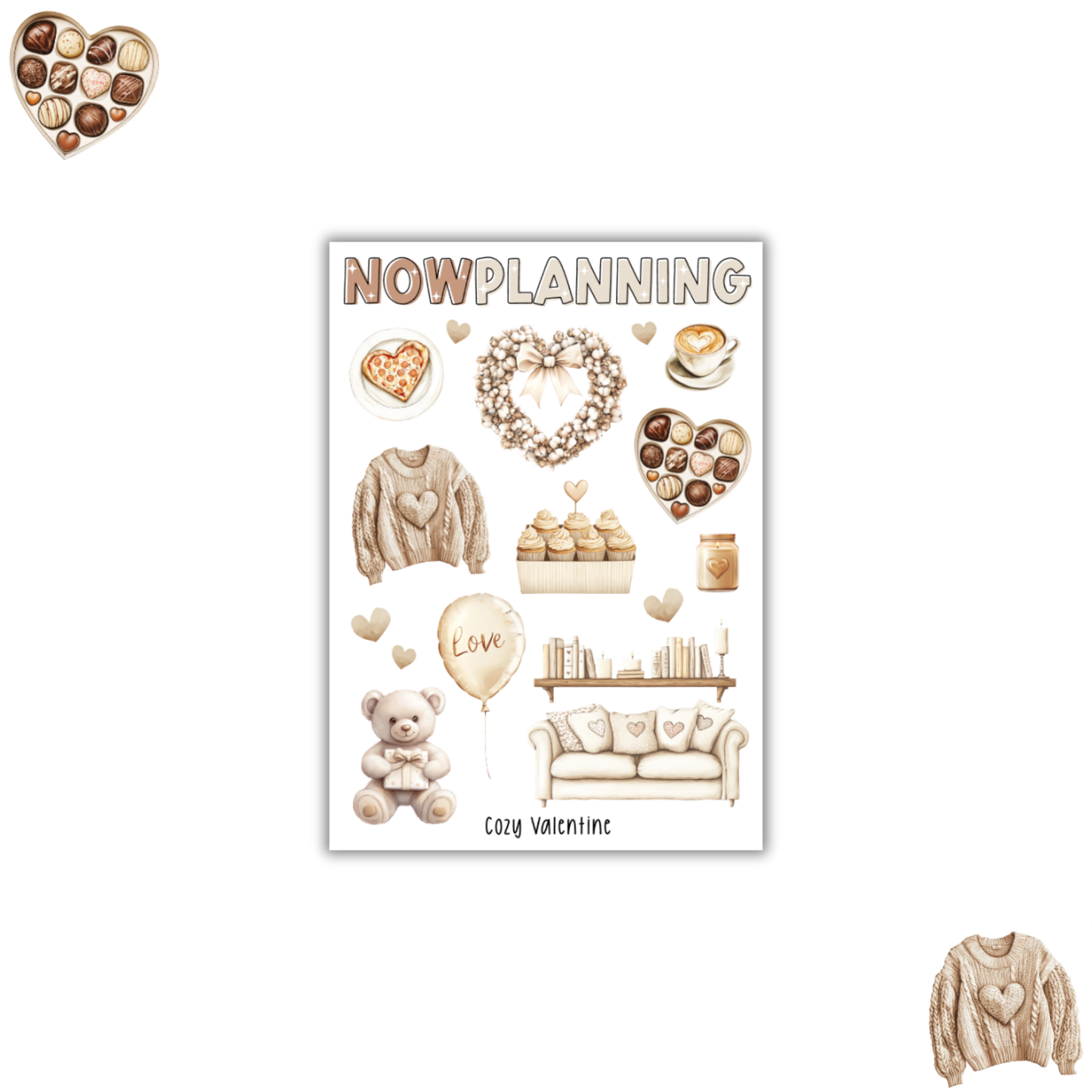 Cozy Valentine Sticker Sheet | Valentine's Day Stickers | Journal Stickers, Planner Stickers, Scrapbook Stickers