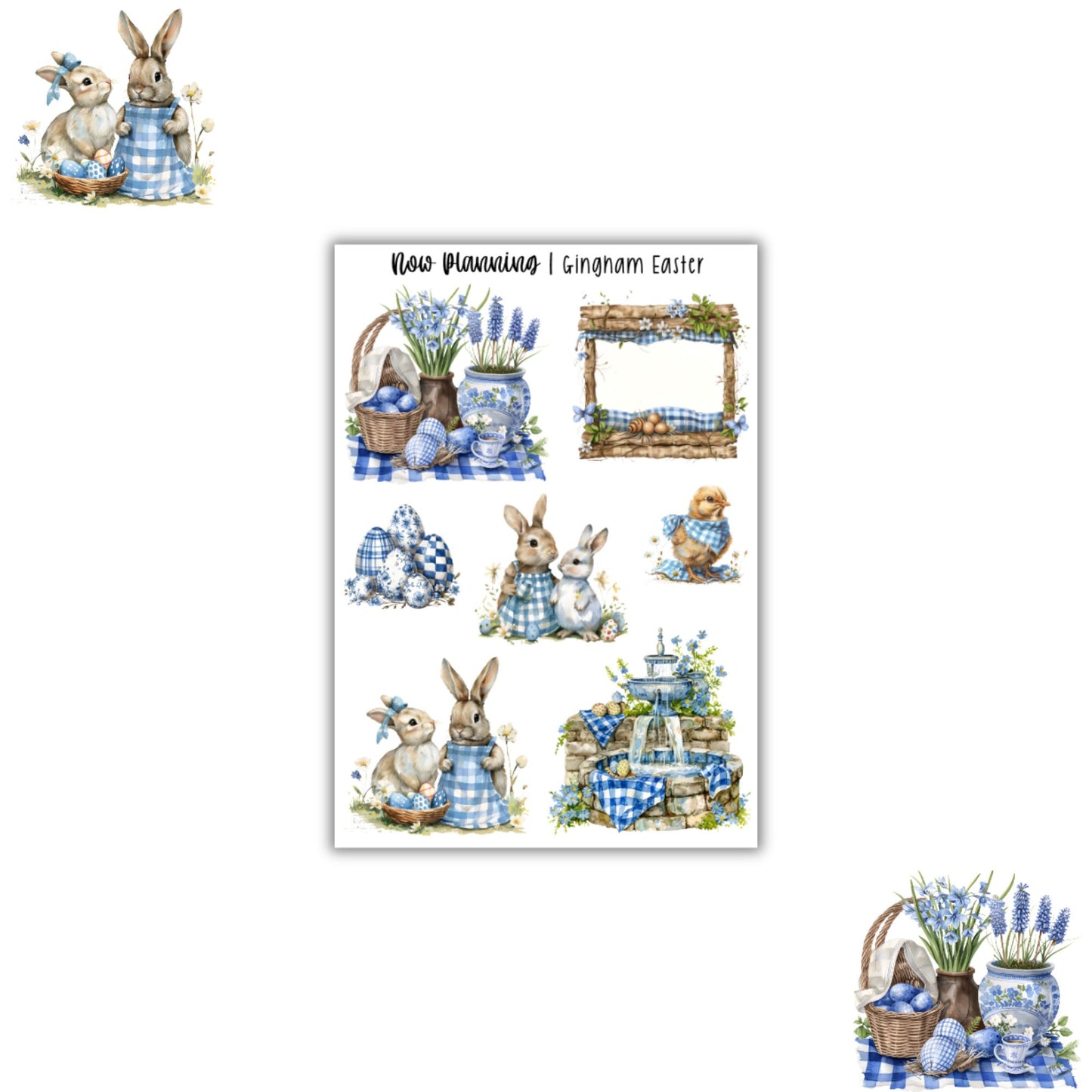 Gingham Easter Sticker Sheet | Easter Stickers | Journal Stickers, Planner Stickers, Scrapbook Stickers