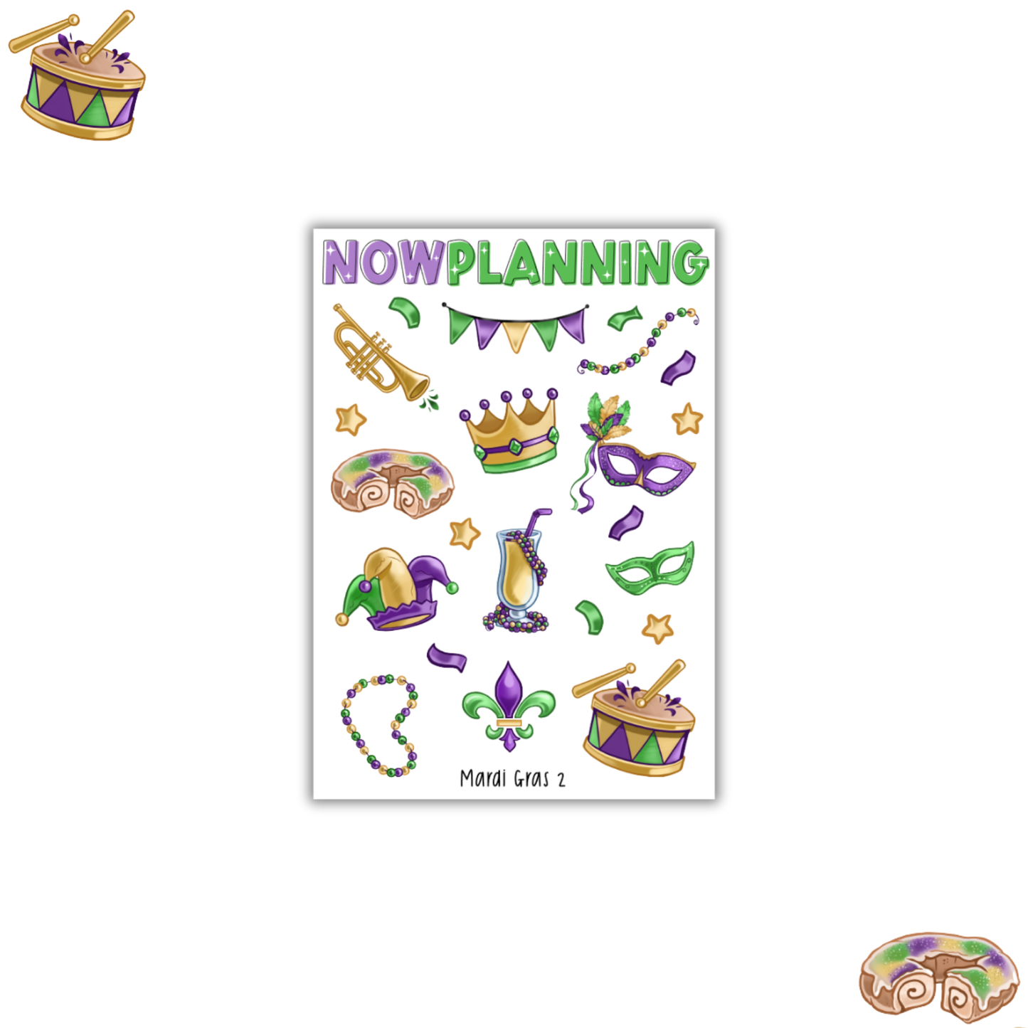 Mardi Gras 2 Sticker Sheet | Spring Stickers | Journal Stickers, Planner Stickers, Scrapbook Stickers