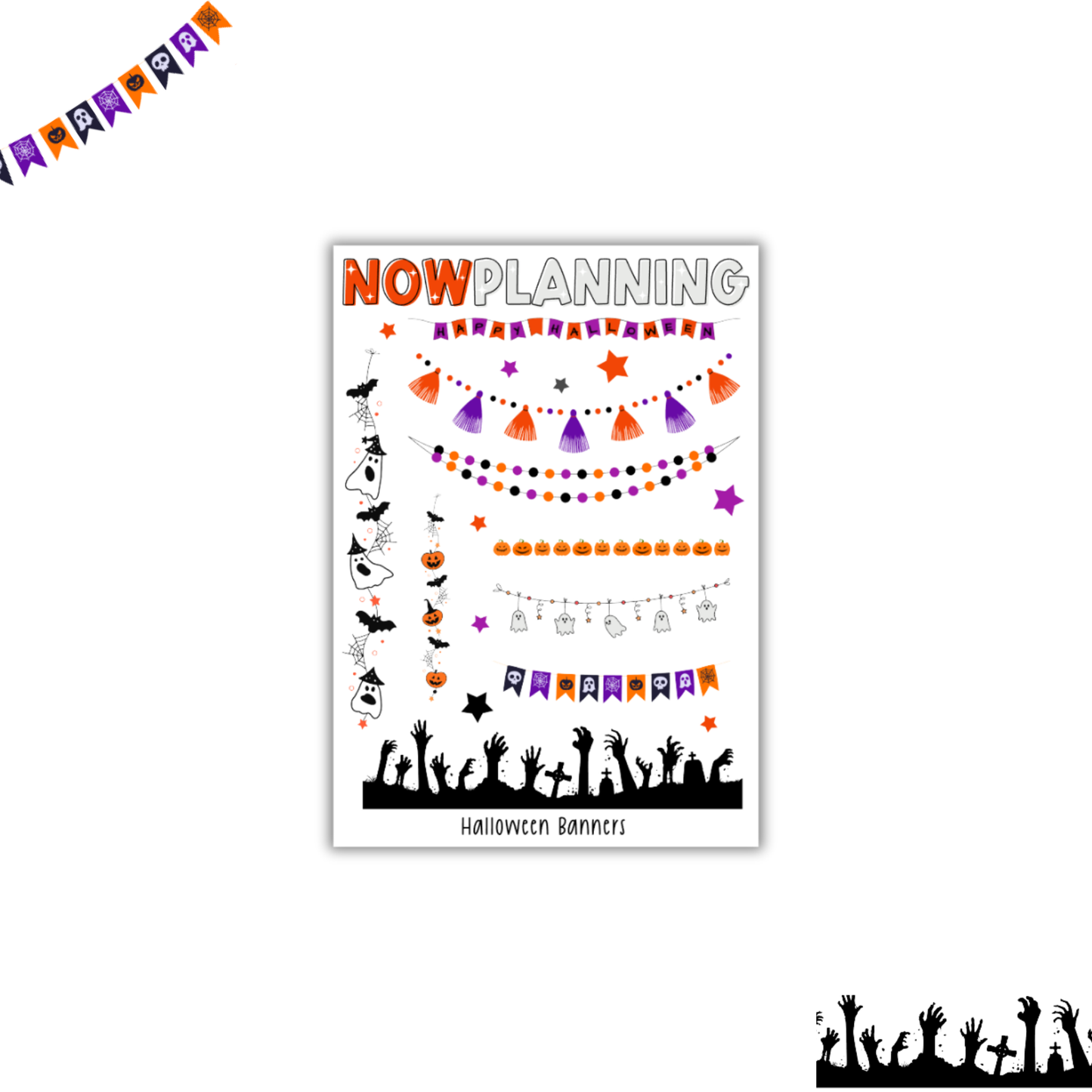 Halloween Banners Sticker Sheet | Halloween Planner Stickers | Cute Spooky Season Sticker Sheet