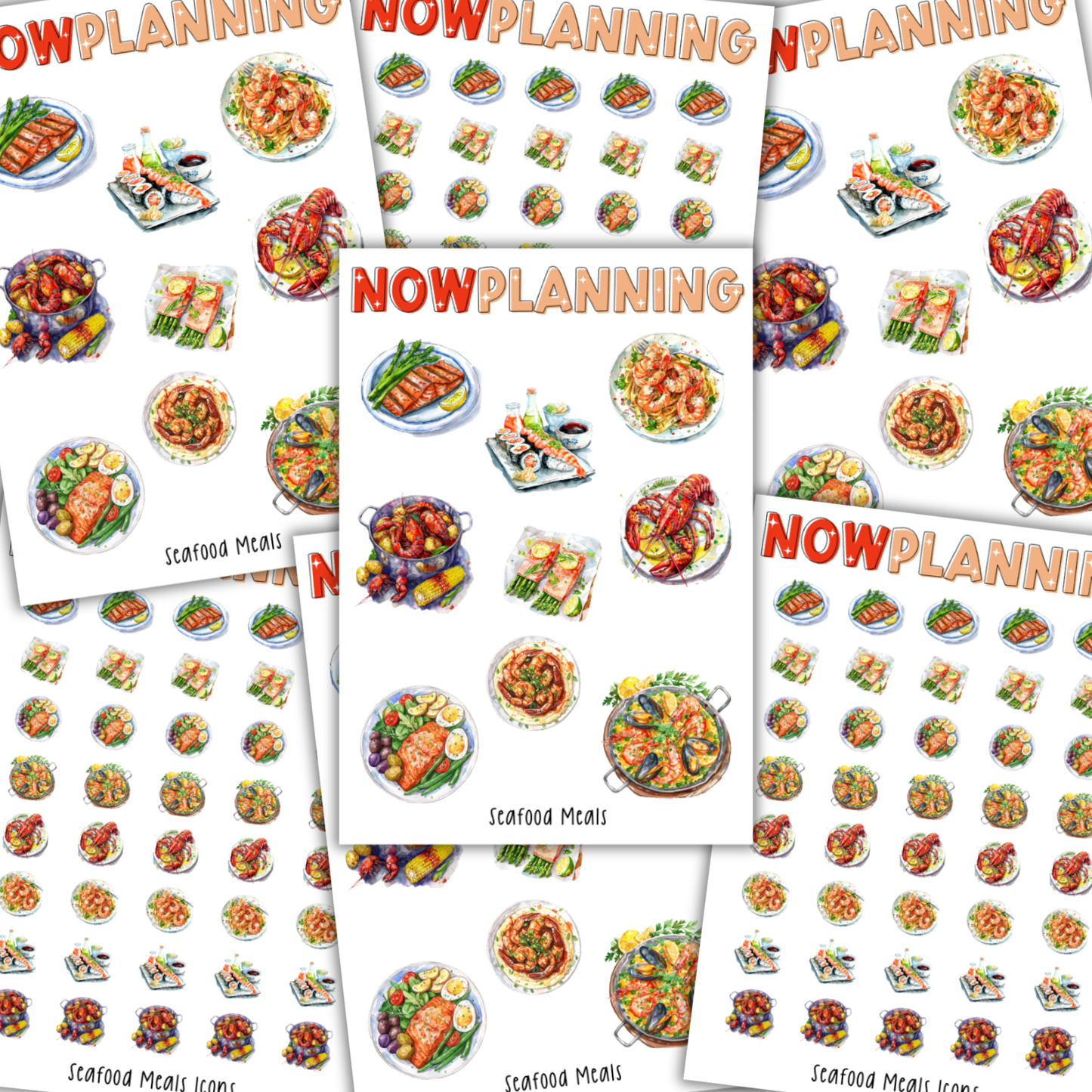 Seafood Meals Sticker Sheet | Bullet Journal Stickers, Planner Stickers, Scrapbook Stickers