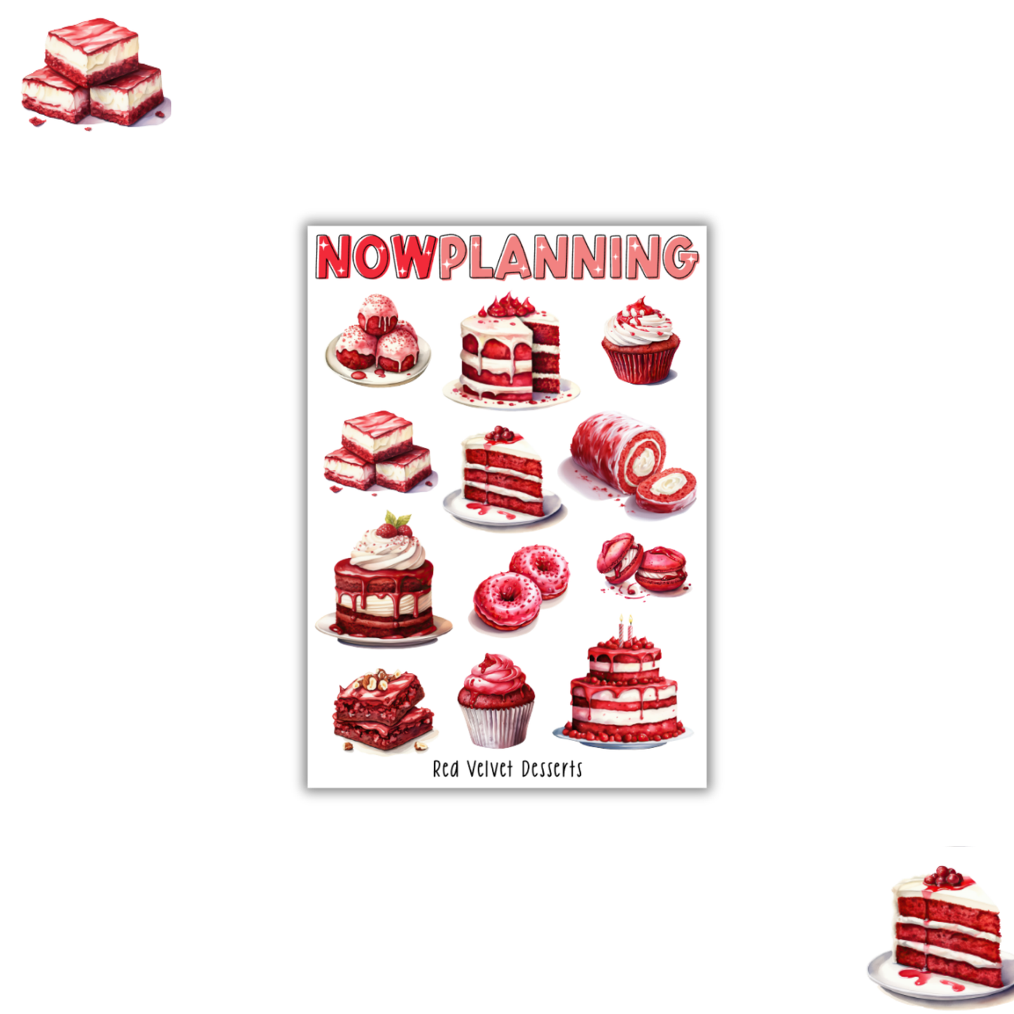 Red Velvet Desserts Sticker Sheet | Bullet Journal Stickers, Planner Stickers, Scrapbook Stickers