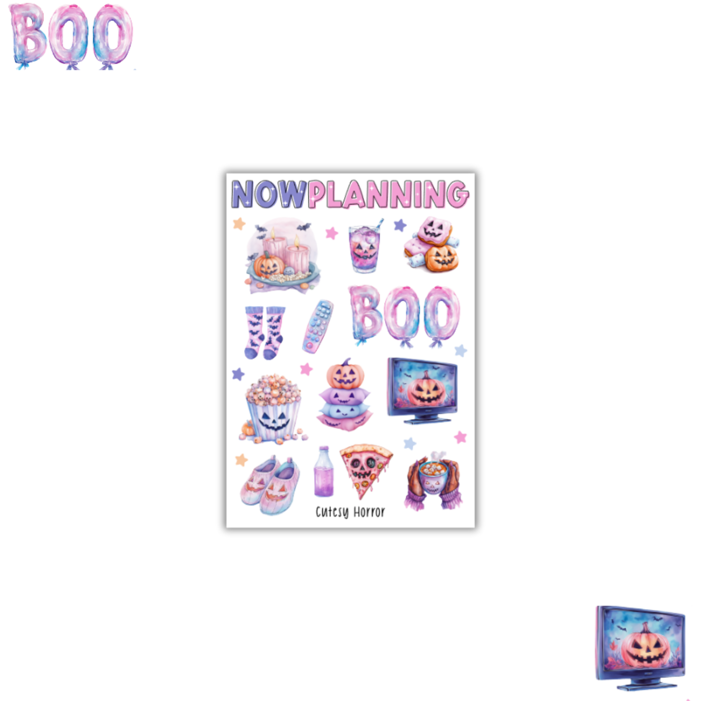 Cutesy Horror Sticker Sheet | Halloween Planner Stickers | Cute Spooky Season Sticker Sheet