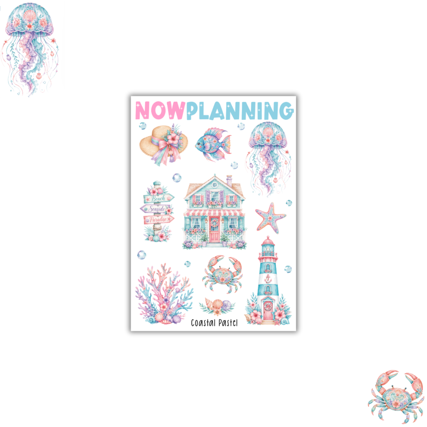 Coastal Pastel Sticker Sheet | Summer Stickers | Journal Stickers, Planner Stickers, Scrapbook Stickers