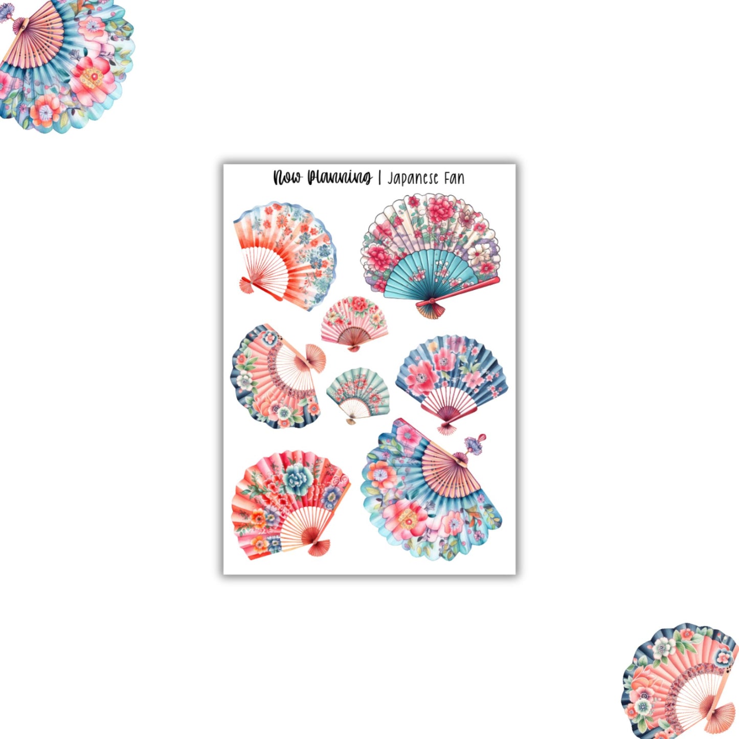 Japanese Fan Sticker Sheet | Spring Stickers | Journal Stickers, Planner Stickers, Scrapbook Stickers