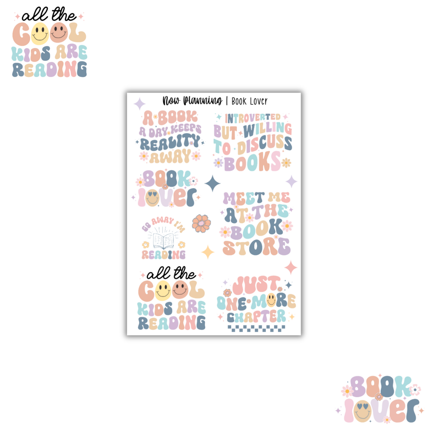 Book Lover Sticker Sheet | Book Reading Stickers | Journal Stickers, Planner Stickers, Scrapbook Stickers