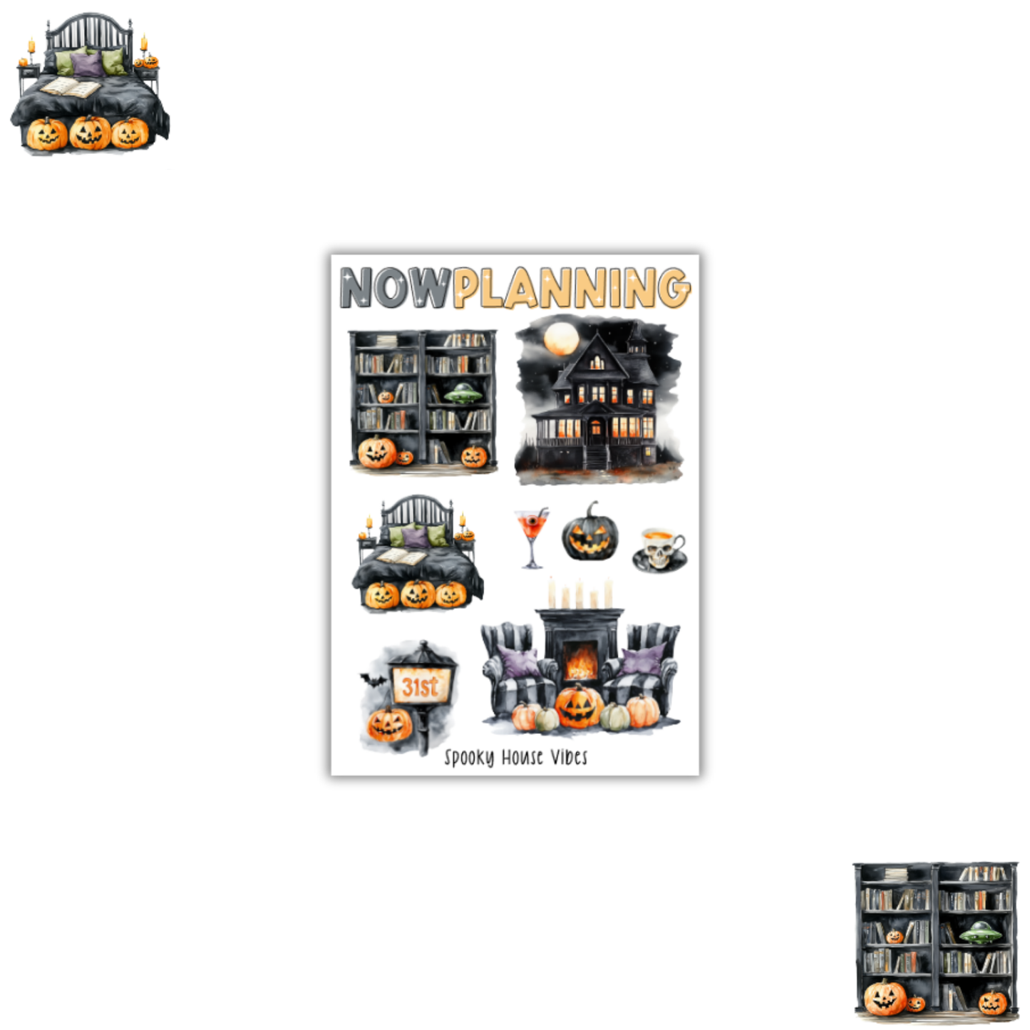Spooky House Vibes Sticker Sheet | Halloween Planner Stickers | Cute Spooky Season Sticker Sheet