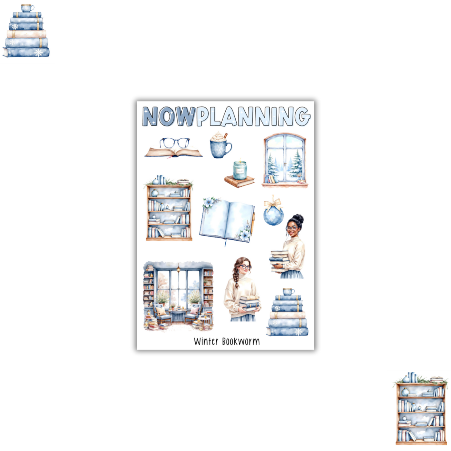 Winter Bookworm Sticker Sheet | Journal Stickers, Planner Stickers, Scrapbook Stickers