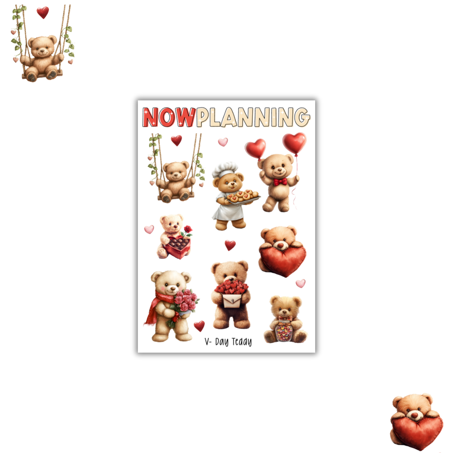 V-Day Teddy Sticker Sheet | Valentine's Day Stickers | Journal Stickers, Planner Stickers, Scrapbook Stickers