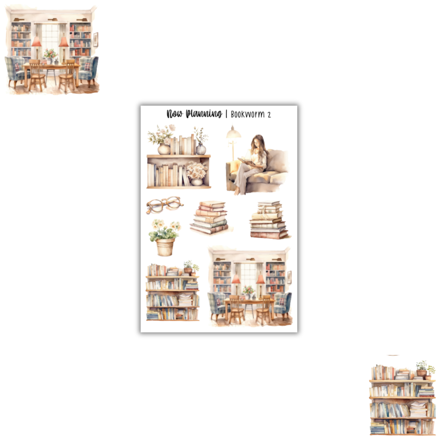 Bookworm 2 Sticker Sheet | Book Reading Stickers | Journal Stickers, Planner Stickers, Scrapbook Stickers