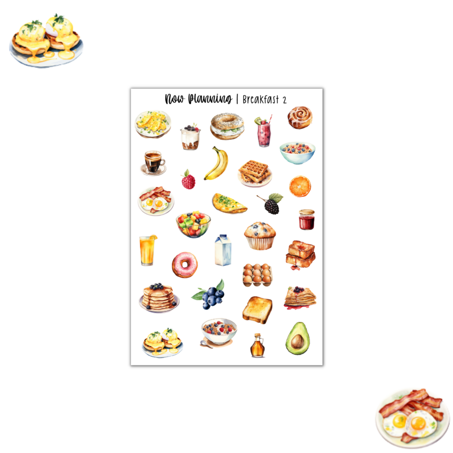 Breakfast 2 Sticker Sheet | Bullet Journal Stickers, Planner Stickers, Scrapbook Stickers