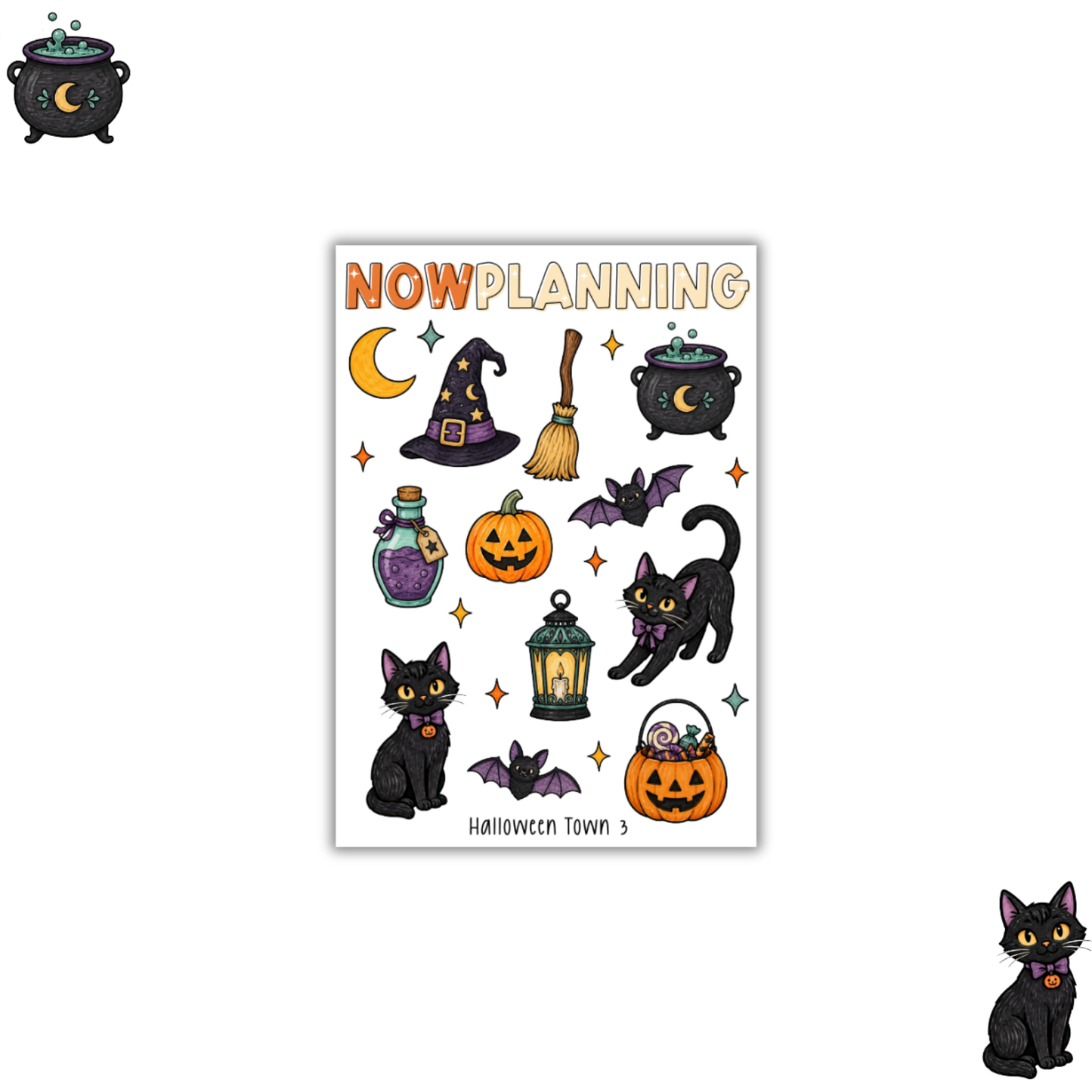 Halloween Town 3 Sticker Sheet | Halloween Planner Stickers | Cute Spooky Season Sticker Sheet
