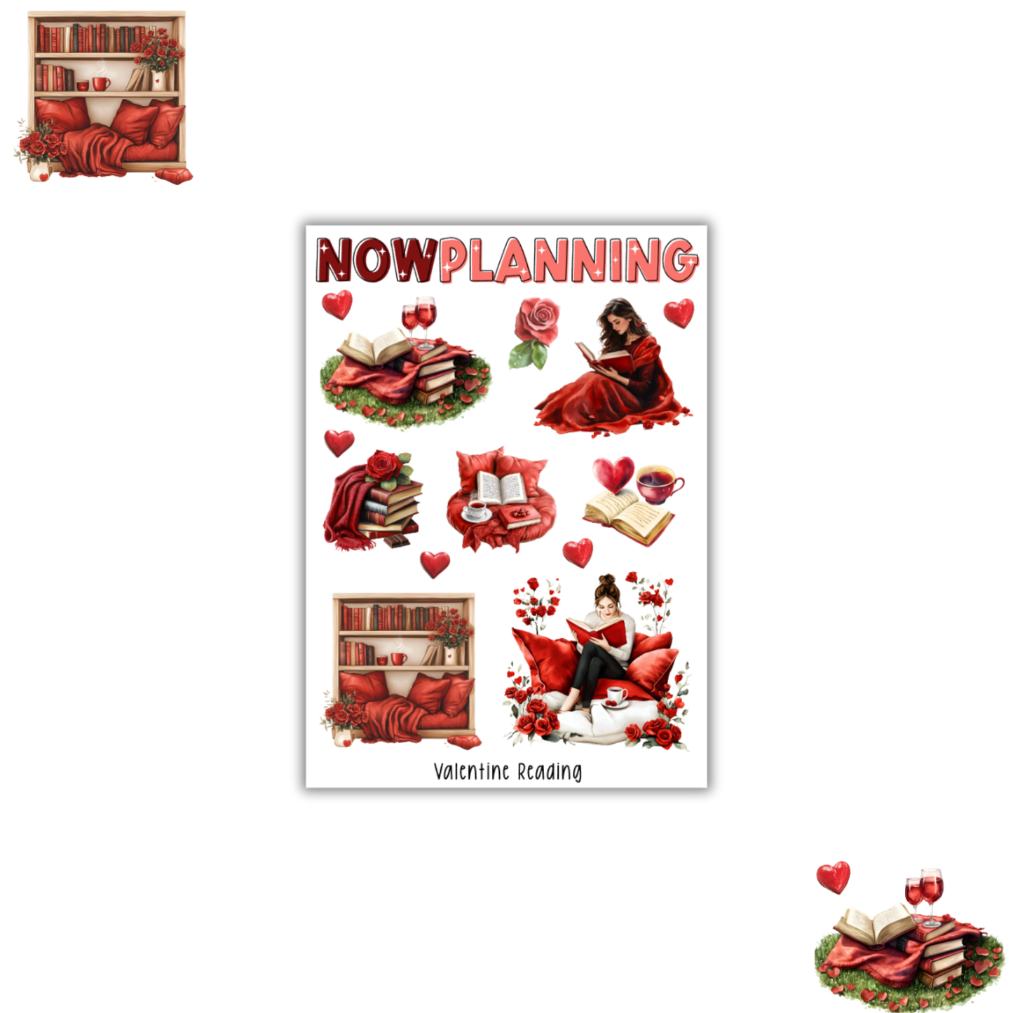 Valentine Reading Sticker Sheet | Valentine's Day Stickers | Journal Stickers, Planner Stickers, Scrapbook Stickers