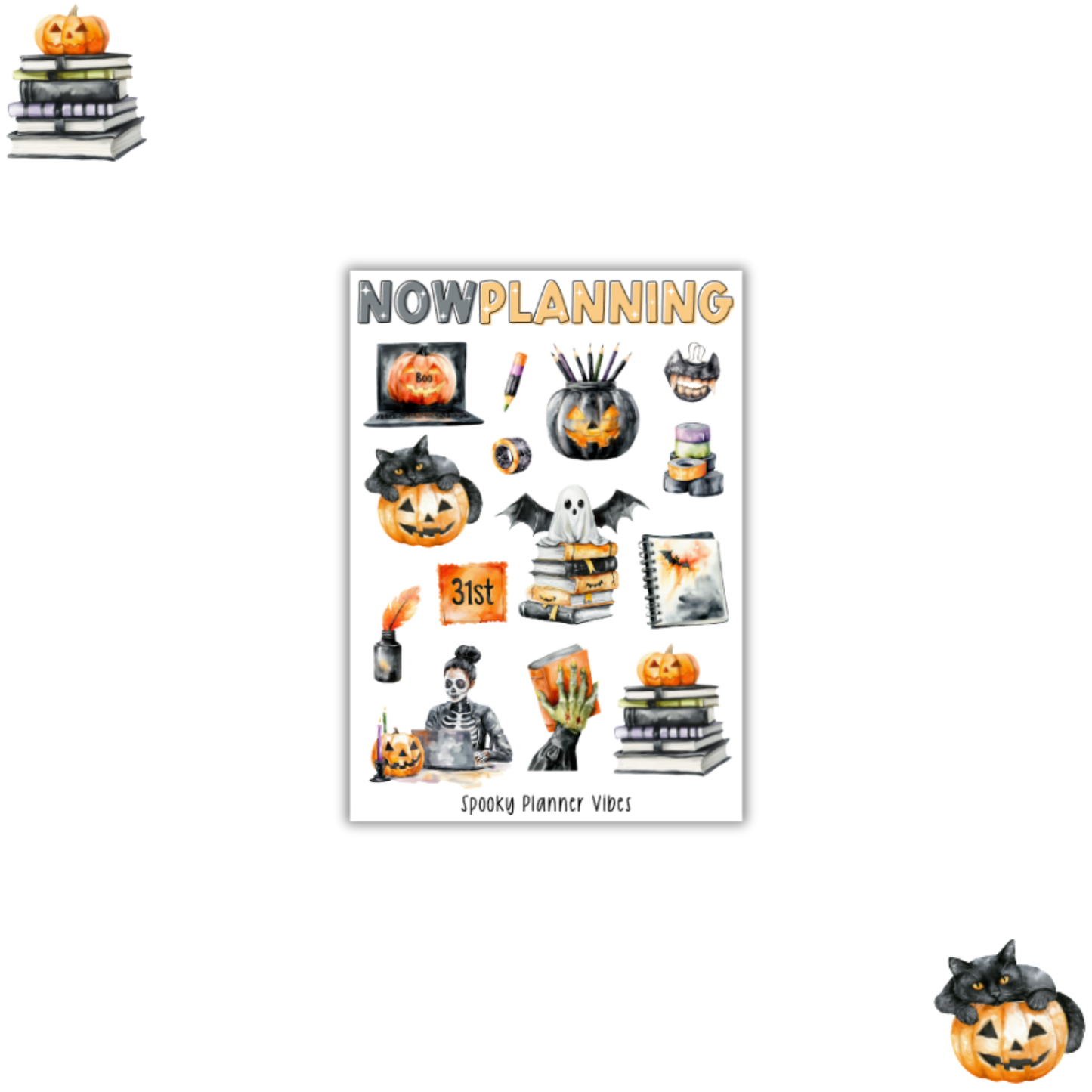 Spooky Planner Vibes Sticker Sheet | Halloween Planner Stickers | Cute Spooky Season Sticker Sheet