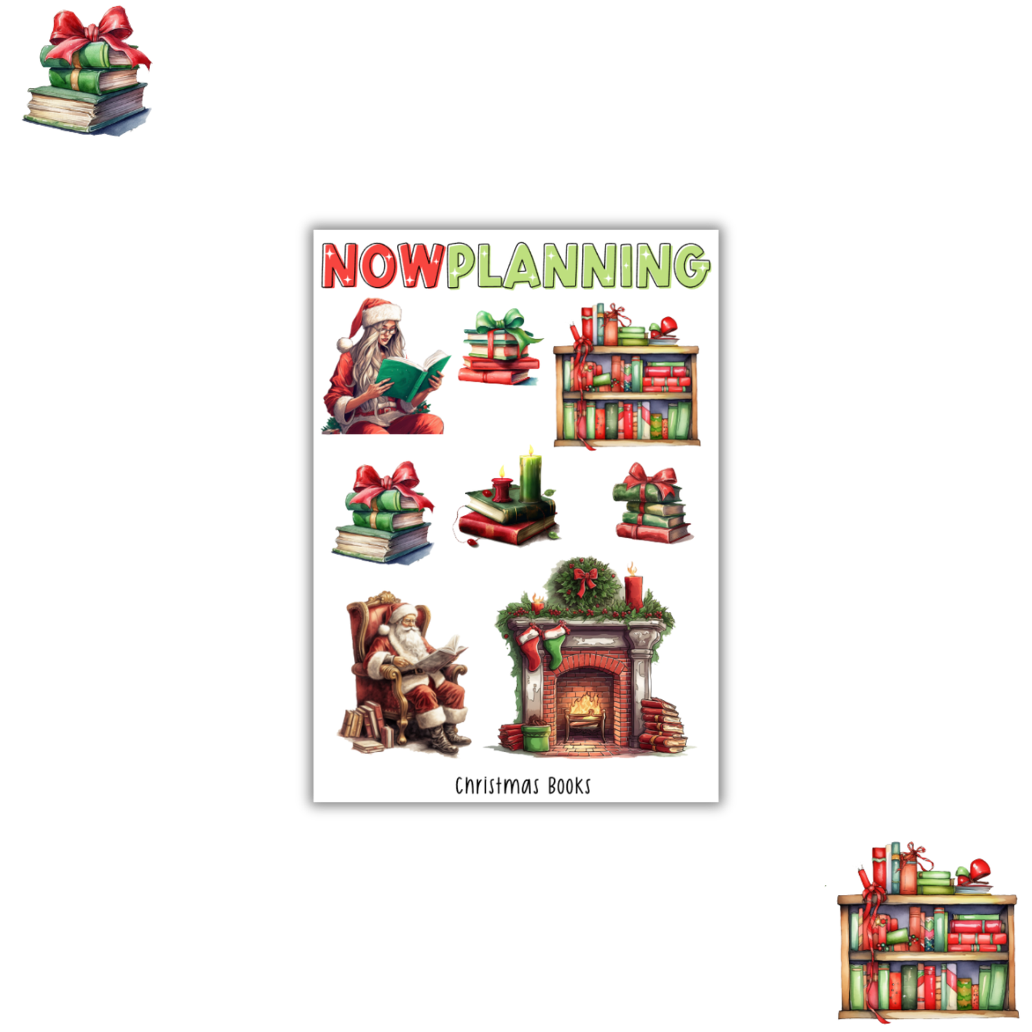 Christmas Books Sticker Sheet | Christmas Stickers | Journal Stickers, Planner Stickers, Scrapbook Stickers