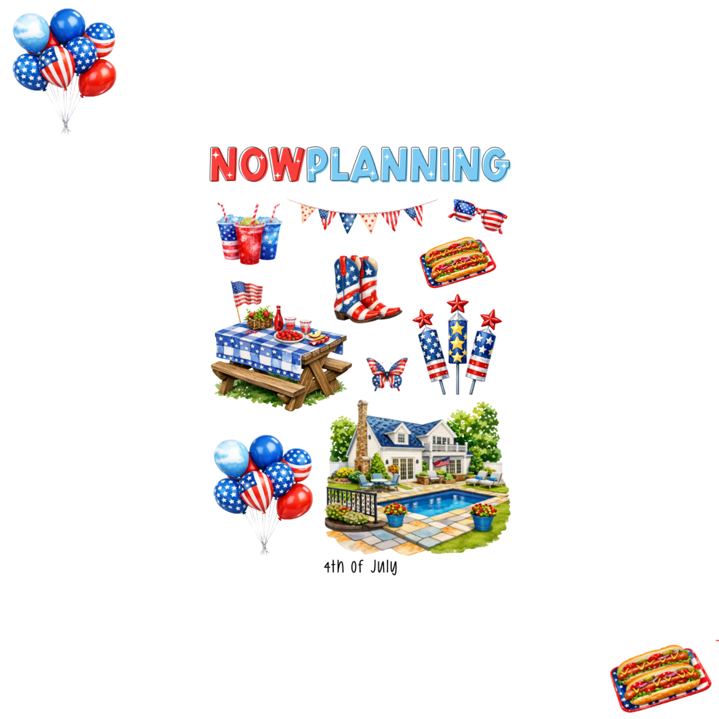 4th of July Sticker Sheet | Bullet Journal Stickers, Planner Stickers, Scrapbook Stickers