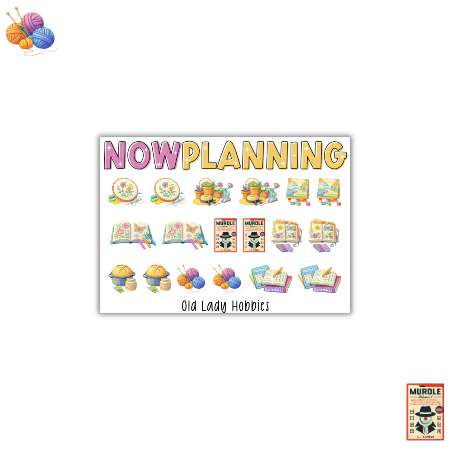 Mini Old Lady Hobbies Icon Sticker Sheet | Journal Stickers, Planner Stickers, Scrapbook Stickers