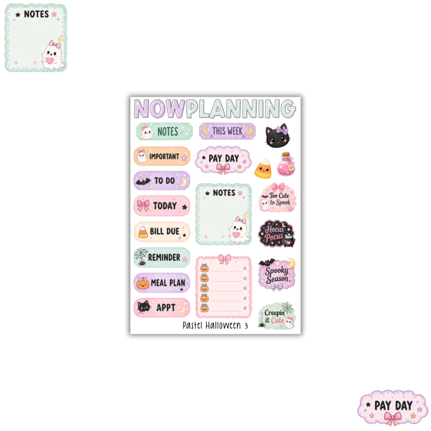 Pastel Halloween 3 Sticker Sheet | Halloween Planner Stickers | Cute Spooky Season Sticker Sheet