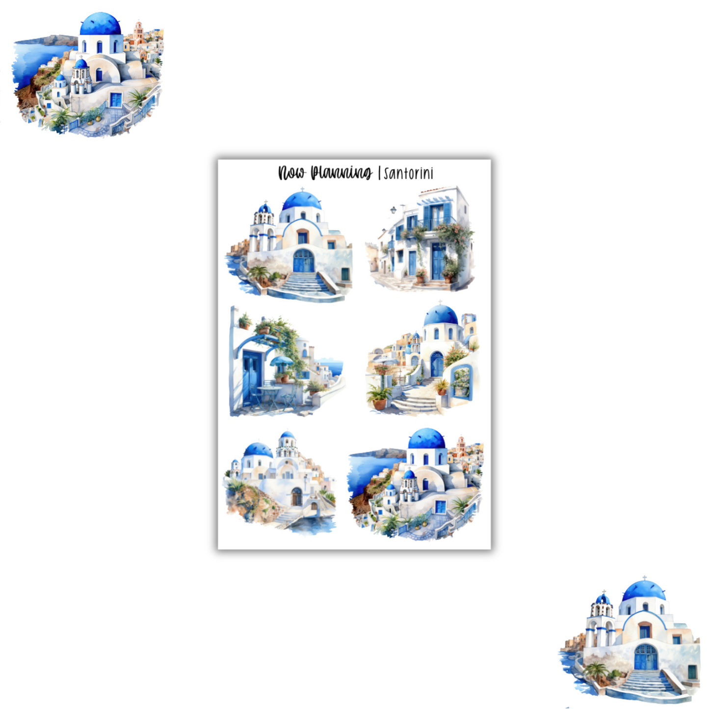 Santorini Sticker Sheet | Journal Stickers, Planner Stickers, Scrapbook Stickers