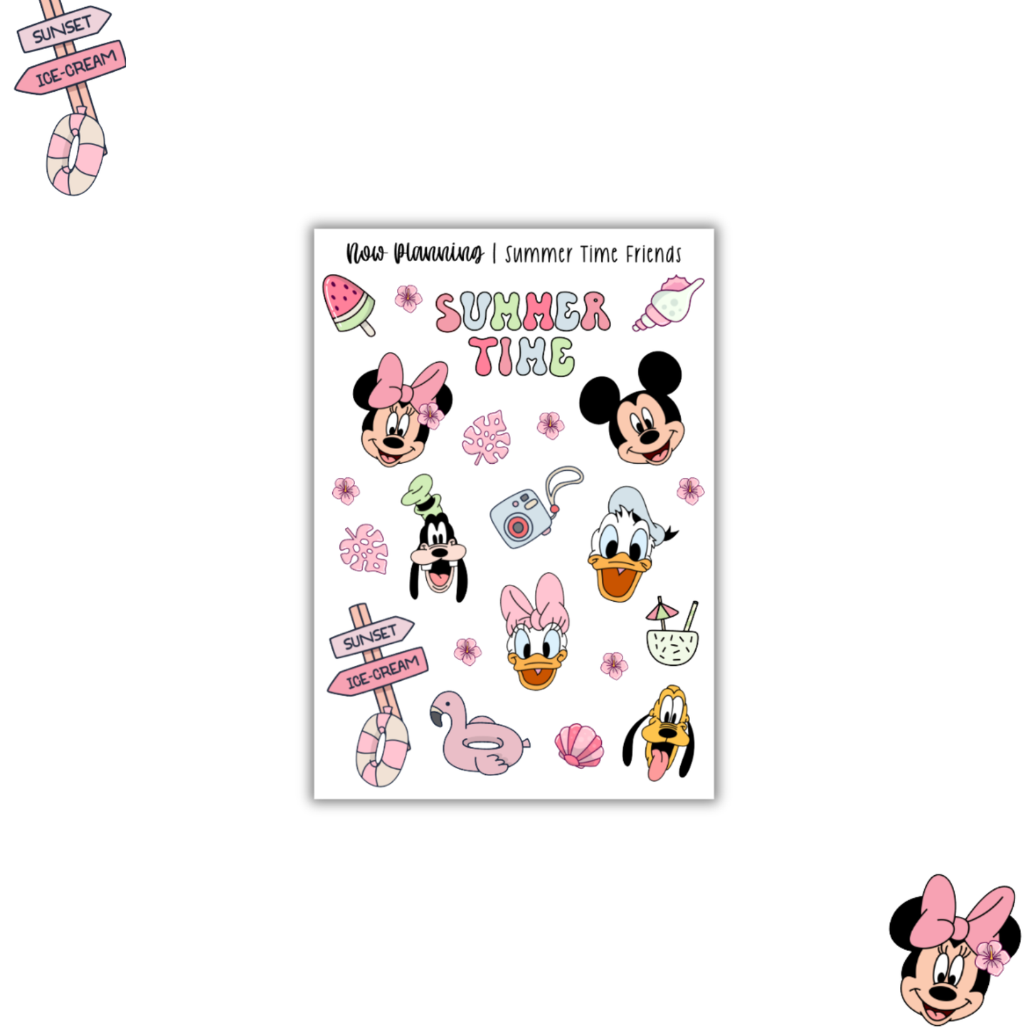 Summer Time Friends Sticker Sheet | Disney Stickers | Journal Stickers, Planner Stickers, Scrapbook Stickers