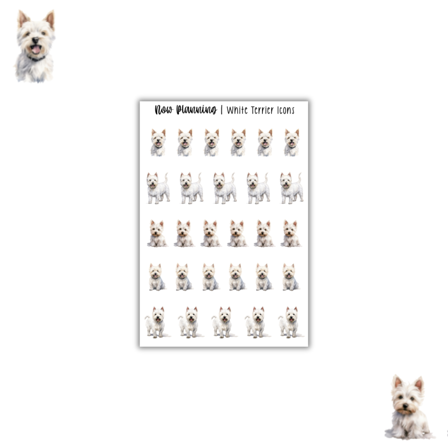 White Terrier Sticker Sheet | Pet Stickers | Journal Stickers, Planner Stickers, Scrapbook Stickers