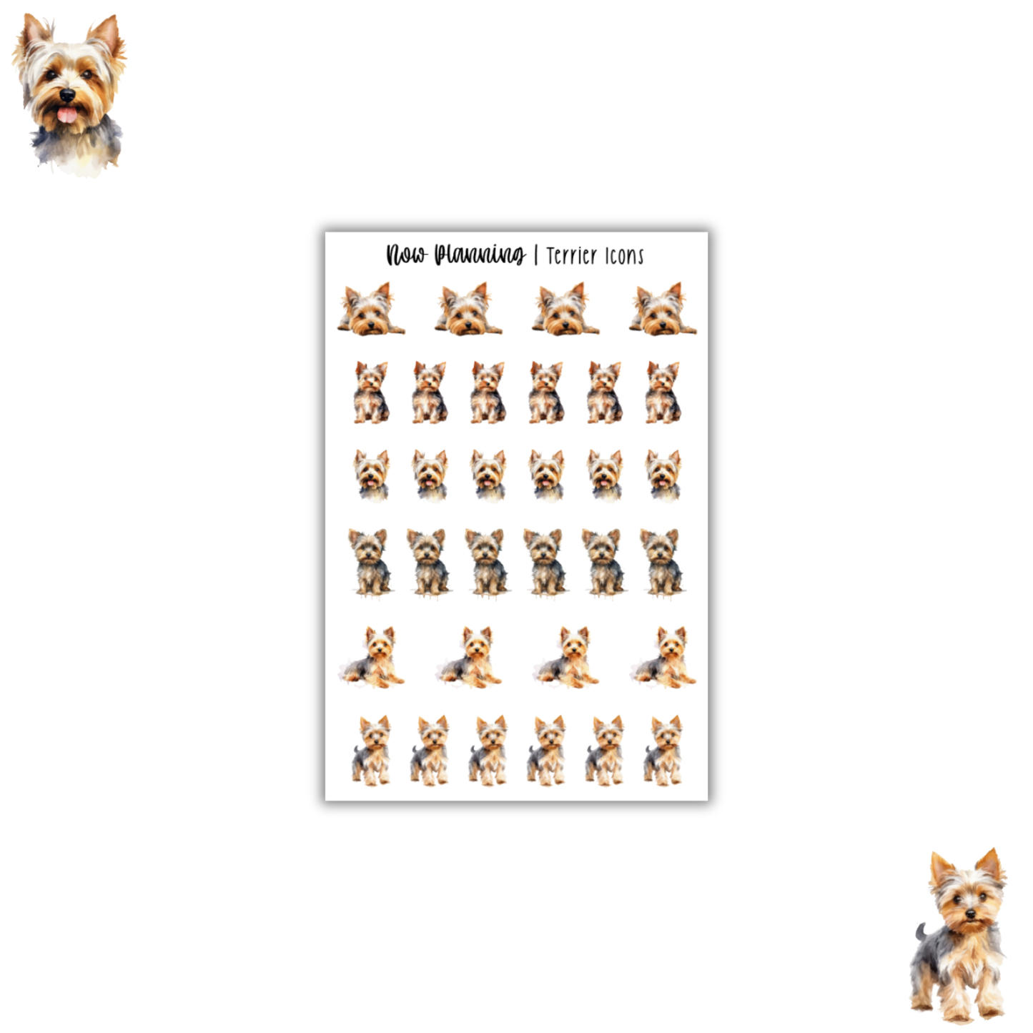 Yorkshire Terrier Sticker Sheet | Pet Stickers | Journal Stickers, Planner Stickers, Scrapbook Stickers