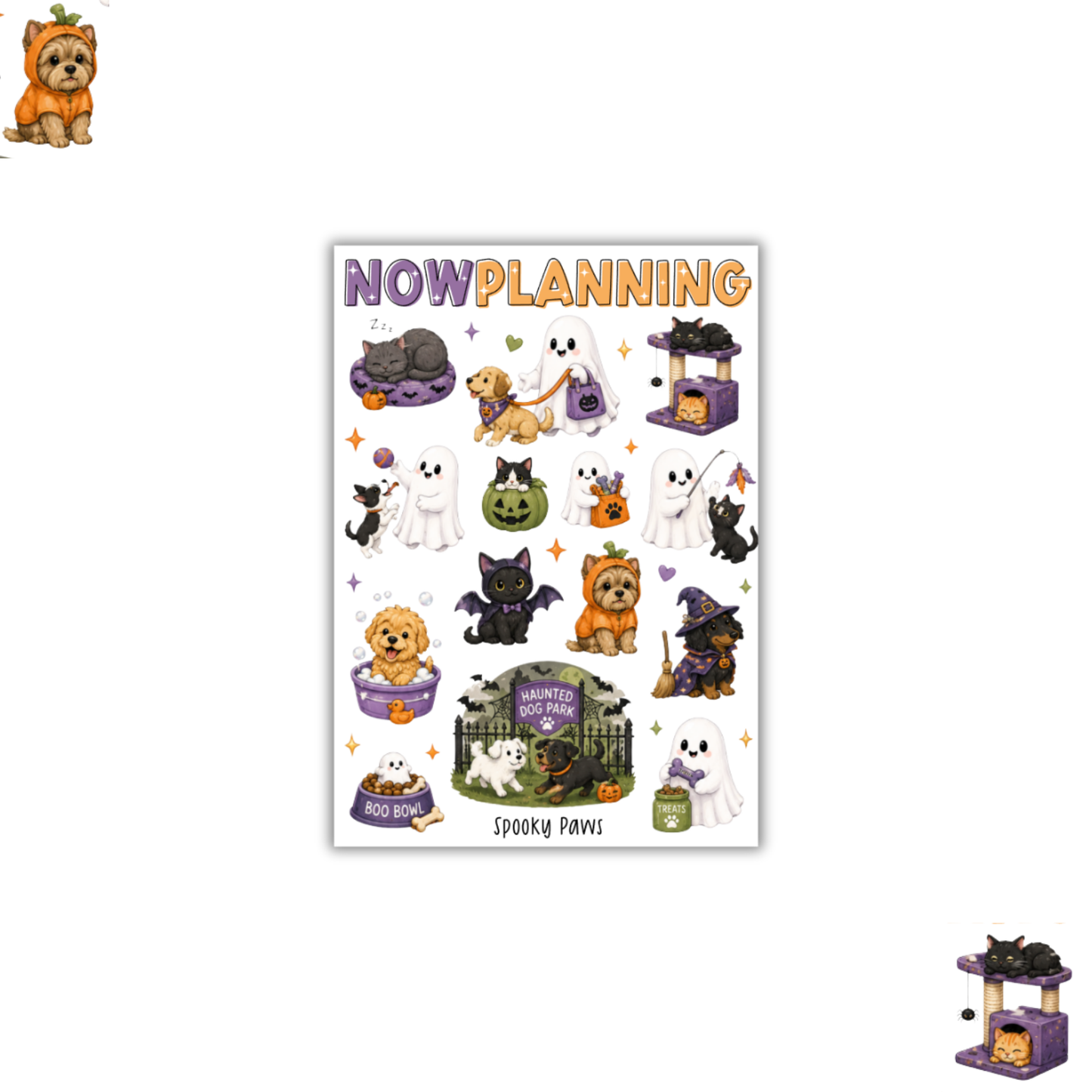 Spooky Paws Sticker Sheet | Halloween Planner Stickers | Cute Spooky Season Sticker Sheet