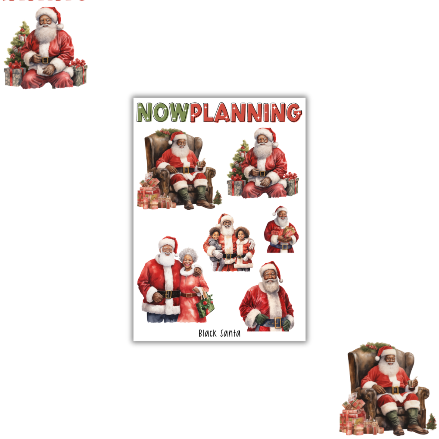 Black Santa Sticker Sheet | Christmas Stickers | Journal Stickers, Planner Stickers, Scrapbook Stickers