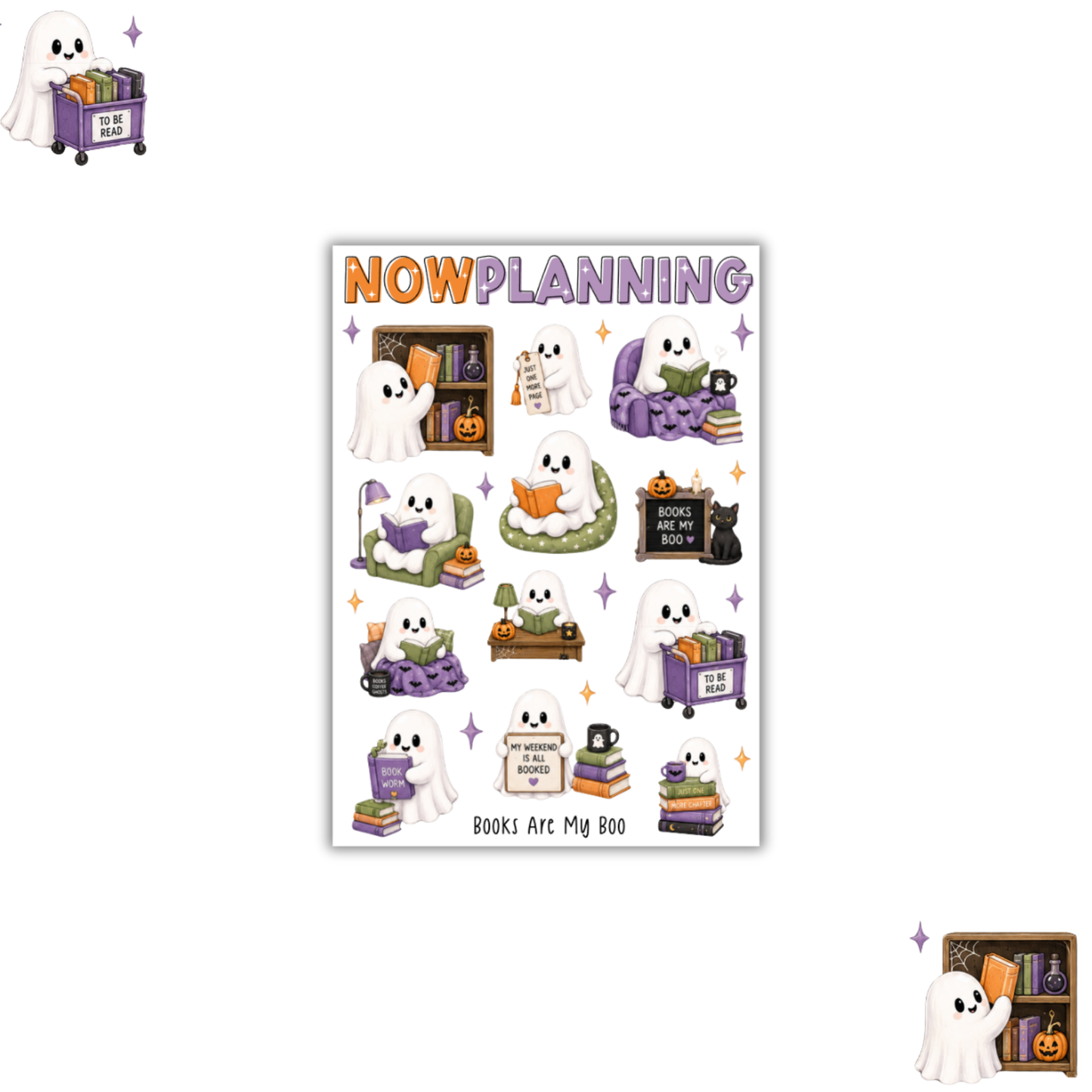 Books Are My Boo Sticker Sheet | Halloween Planner Stickers | Cute Spooky Season Sticker Sheet