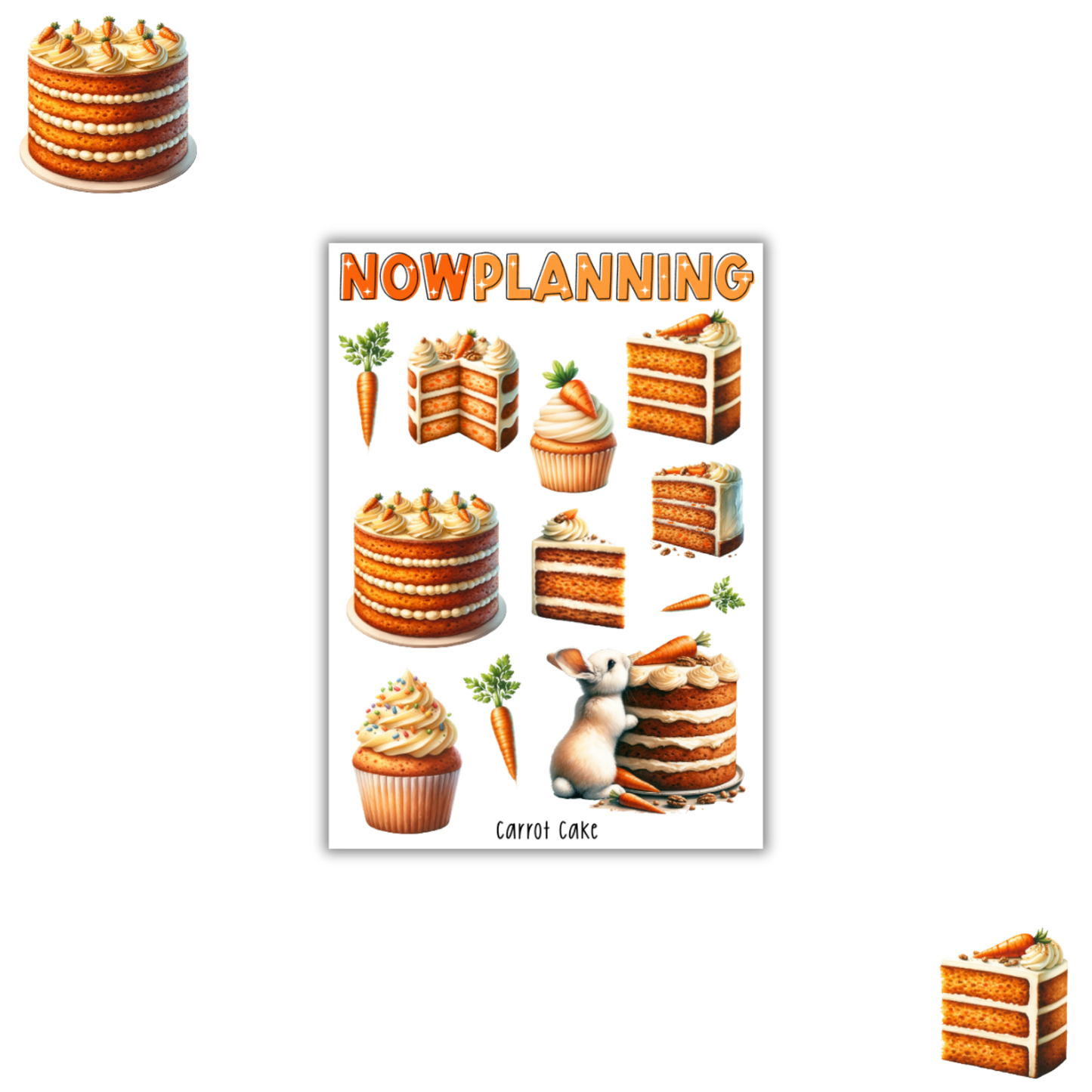 Carrot Cake Sticker Sheet | Bullet Journal Stickers, Planner Stickers, Scrapbook Stickers