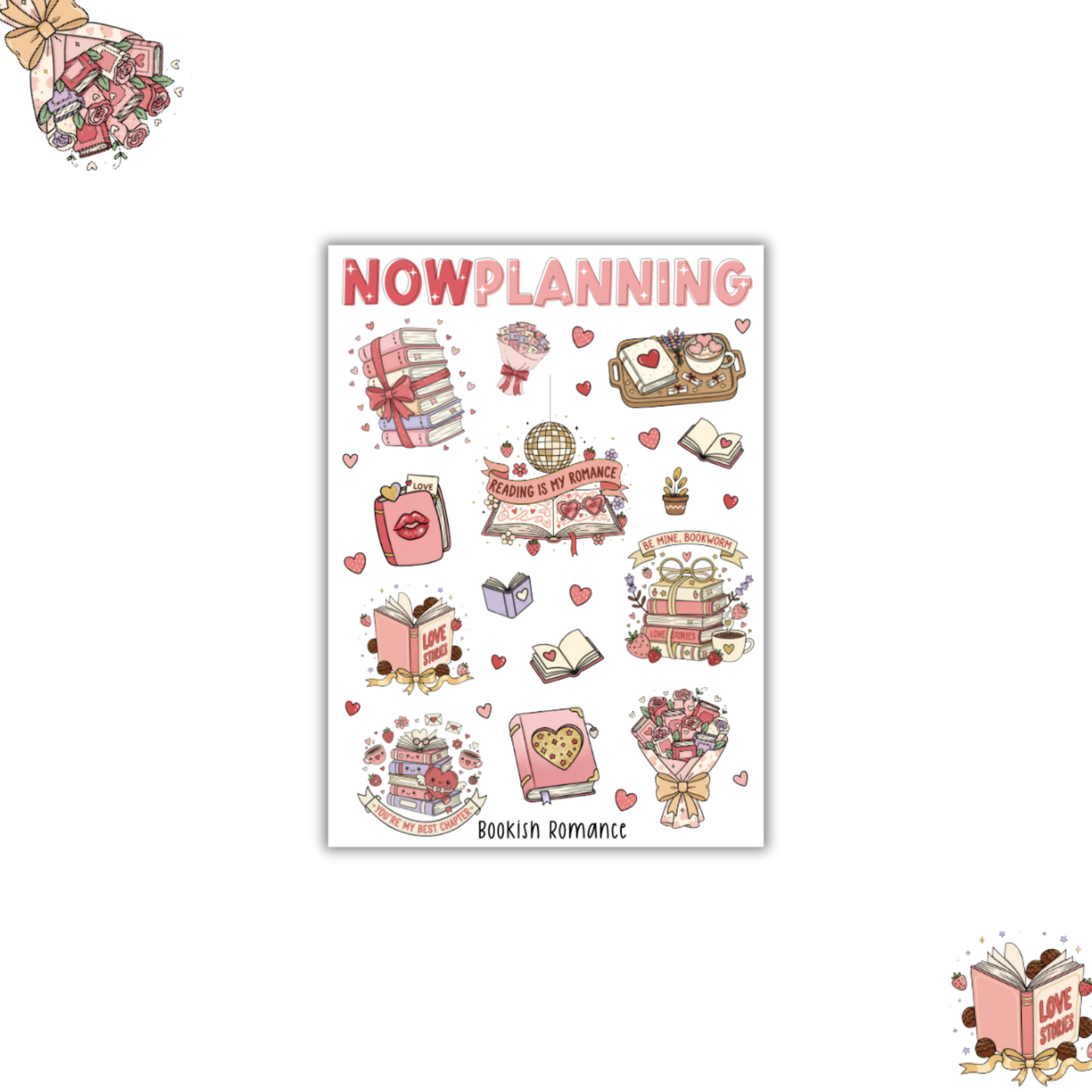 Bookish Romance Sticker Sheet | Valentine's Day Stickers | Journal Stickers, Planner Stickers, Scrapbook Stickers
