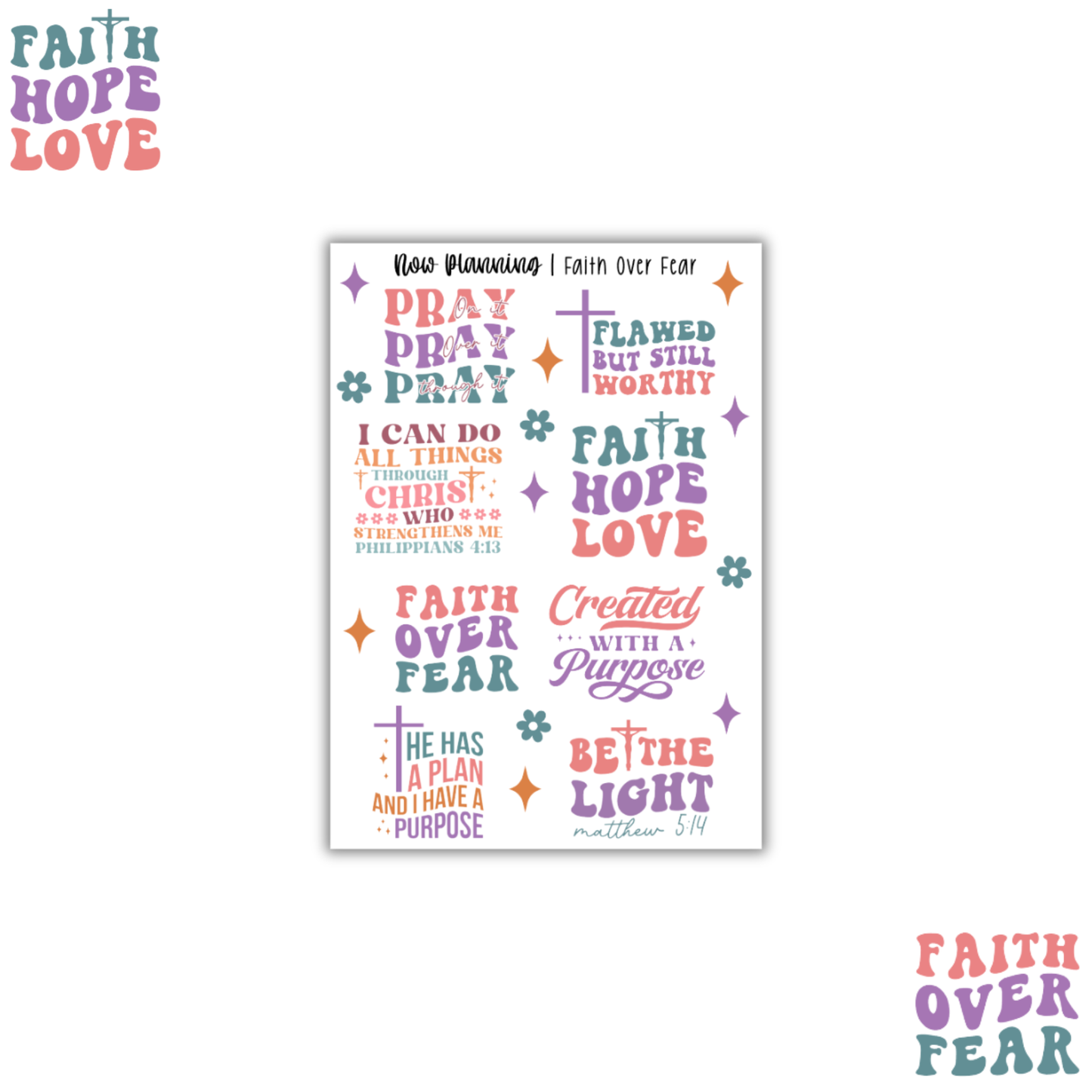 Faith Over Fear Sticker Sheet | Faith Stickers | Journal Stickers, Planner Stickers, Scrapbook Stickers