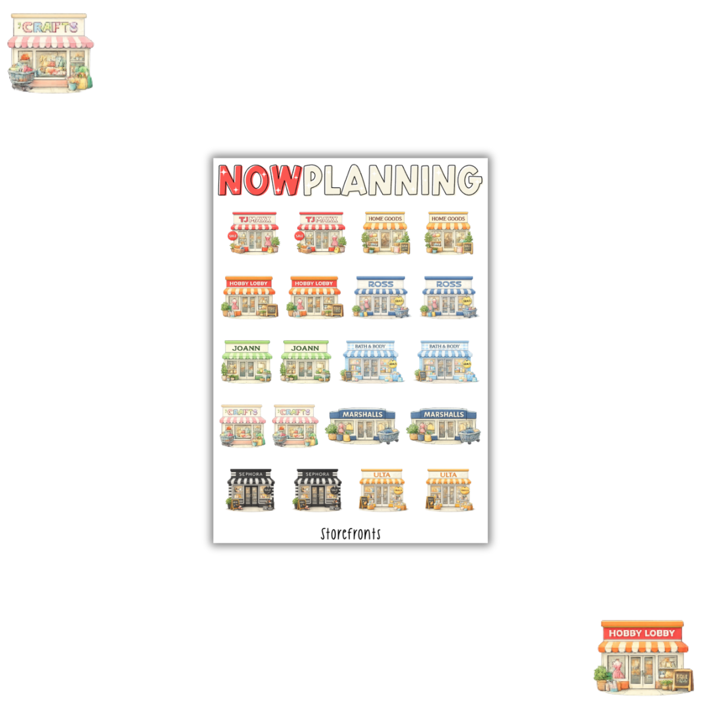 Storefront Icons Sticker Sheet | Journal Stickers, Planner Stickers, Scrapbook Stickers