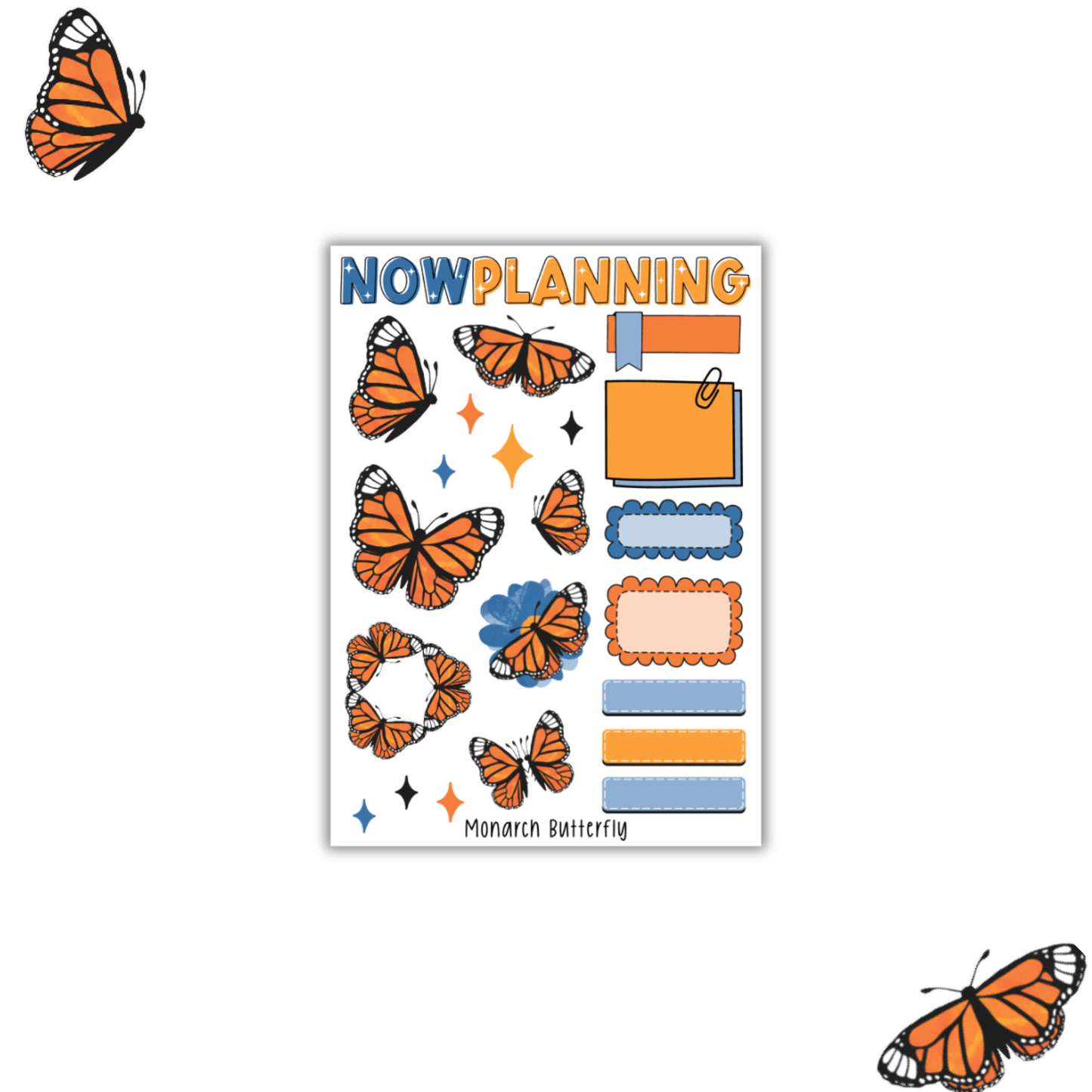 Monarch Butterfly Sticker Sheet | Bullet Journal Stickers, Planner Stickers, Scrapbook Stickers