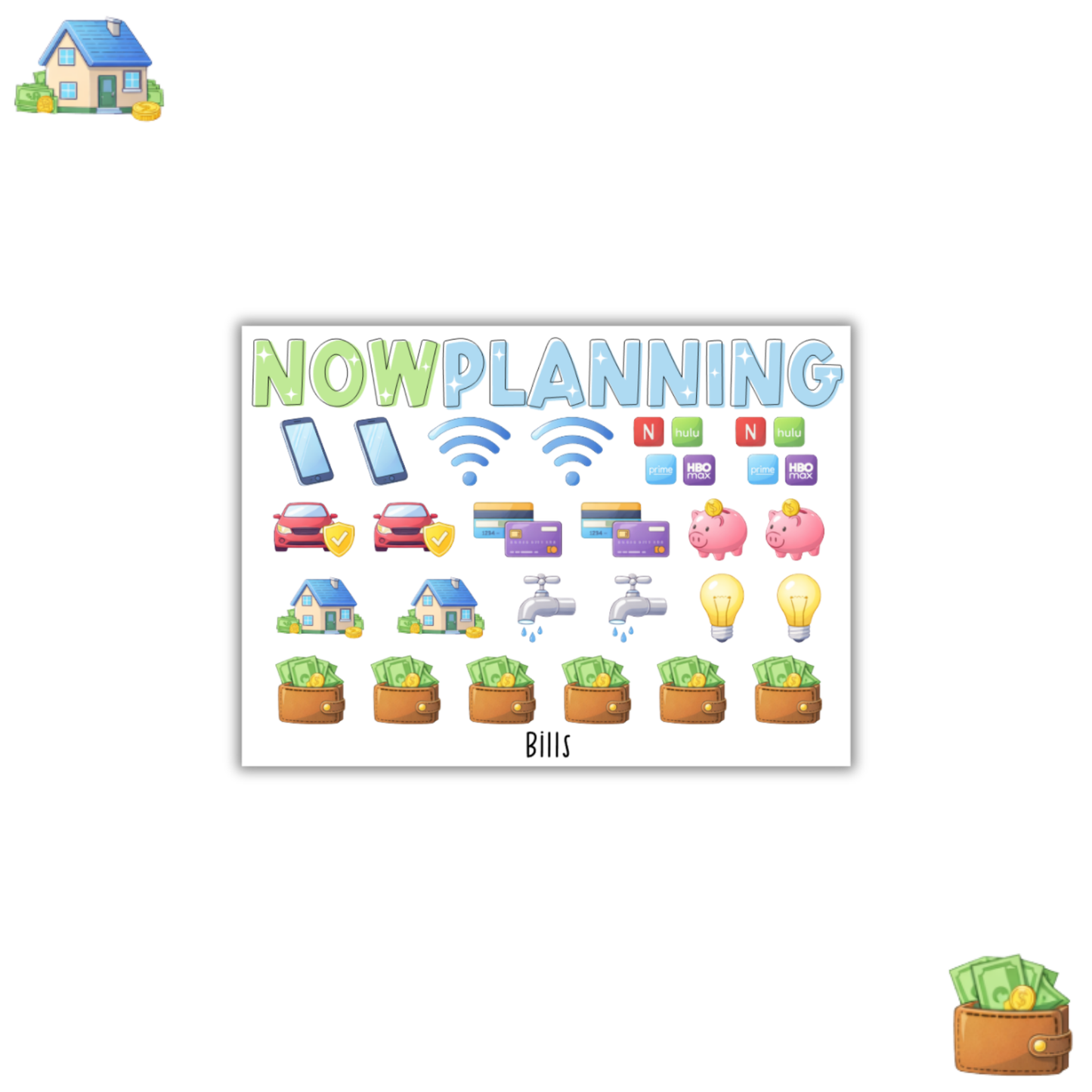 Mini Bills Icons Sticker Sheet | Journal Stickers, Planner Stickers, Scrapbook Stickers