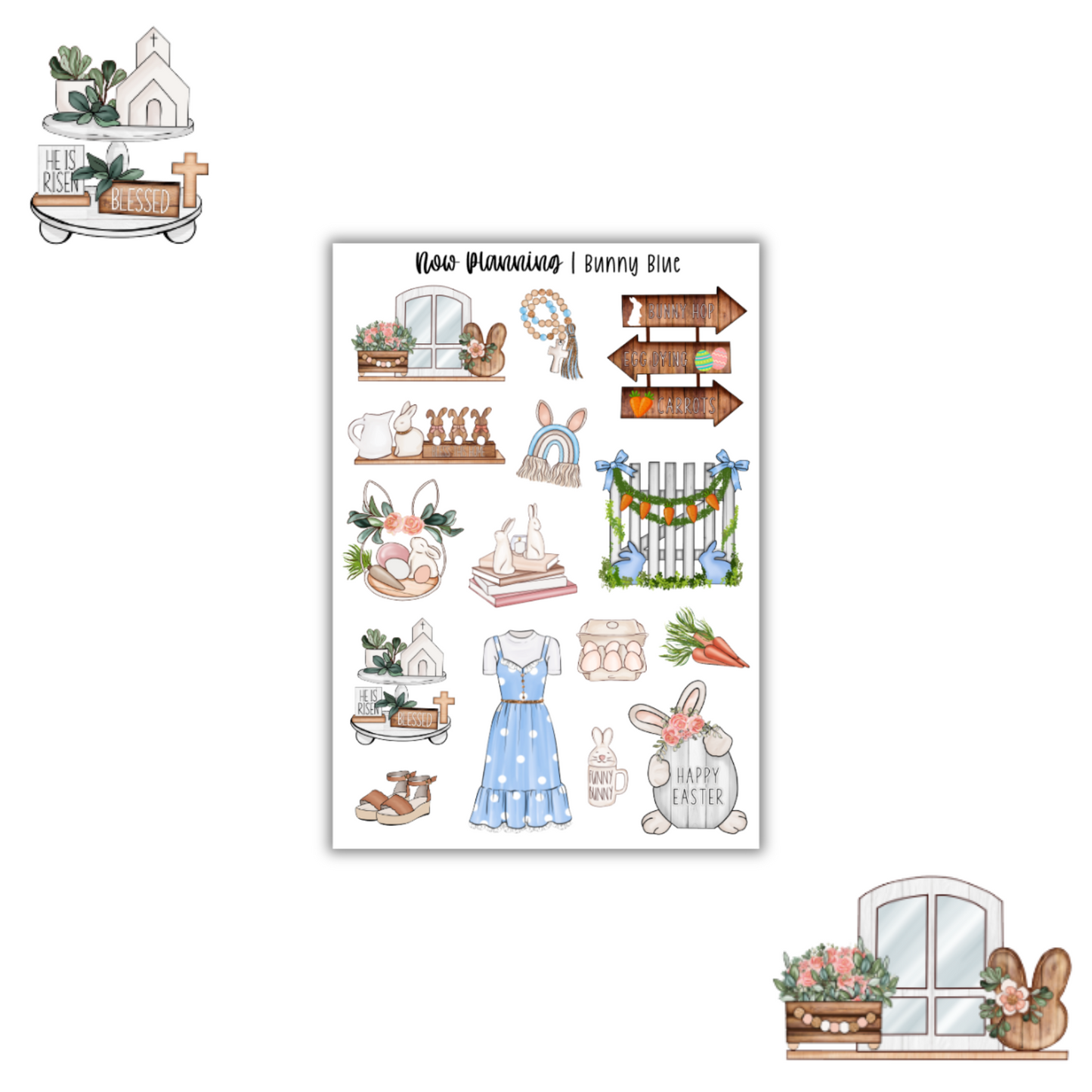 Bunny Blue Sticker Sheet | Journal Stickers, Planner Stickers, Scrapbook Stickers