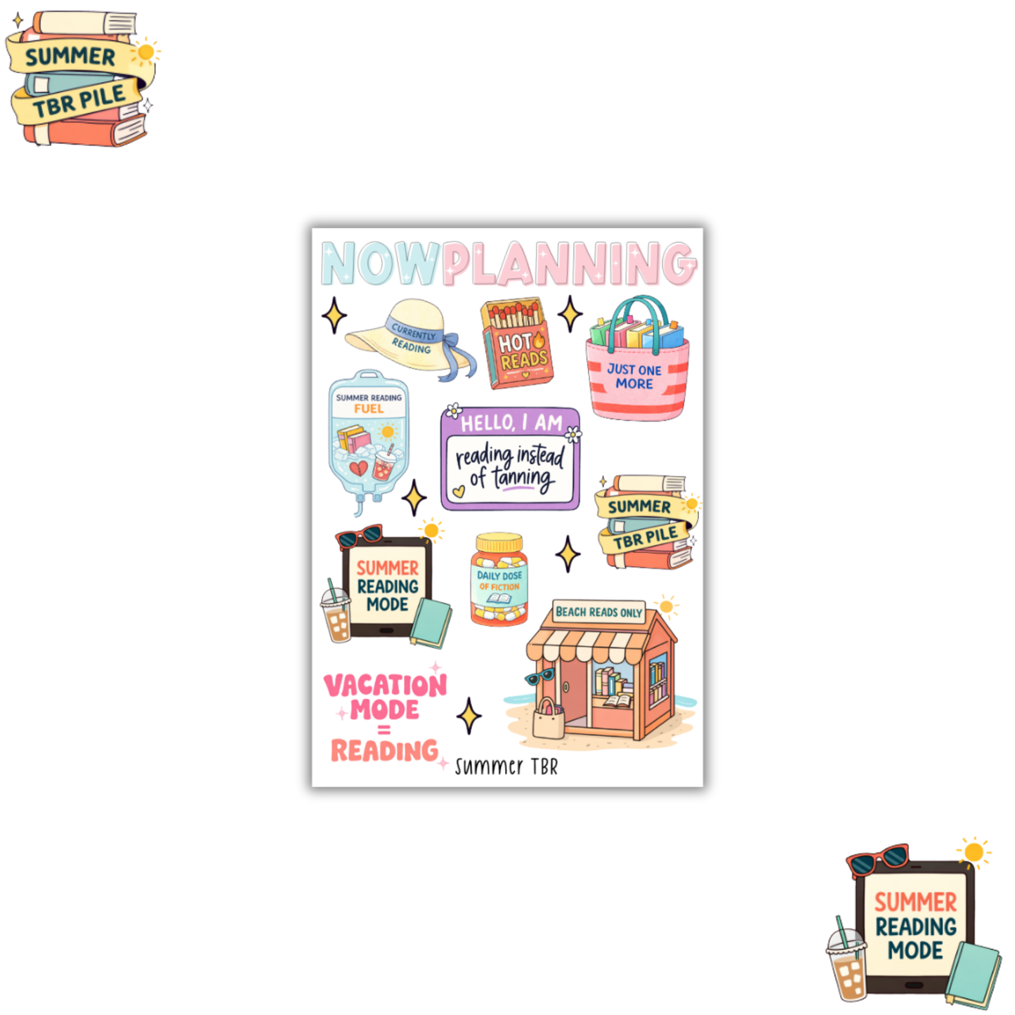 Summer TBR Sticker Sheet | Bullet Journal Stickers, Planner Stickers, Scrapbook Stickers
