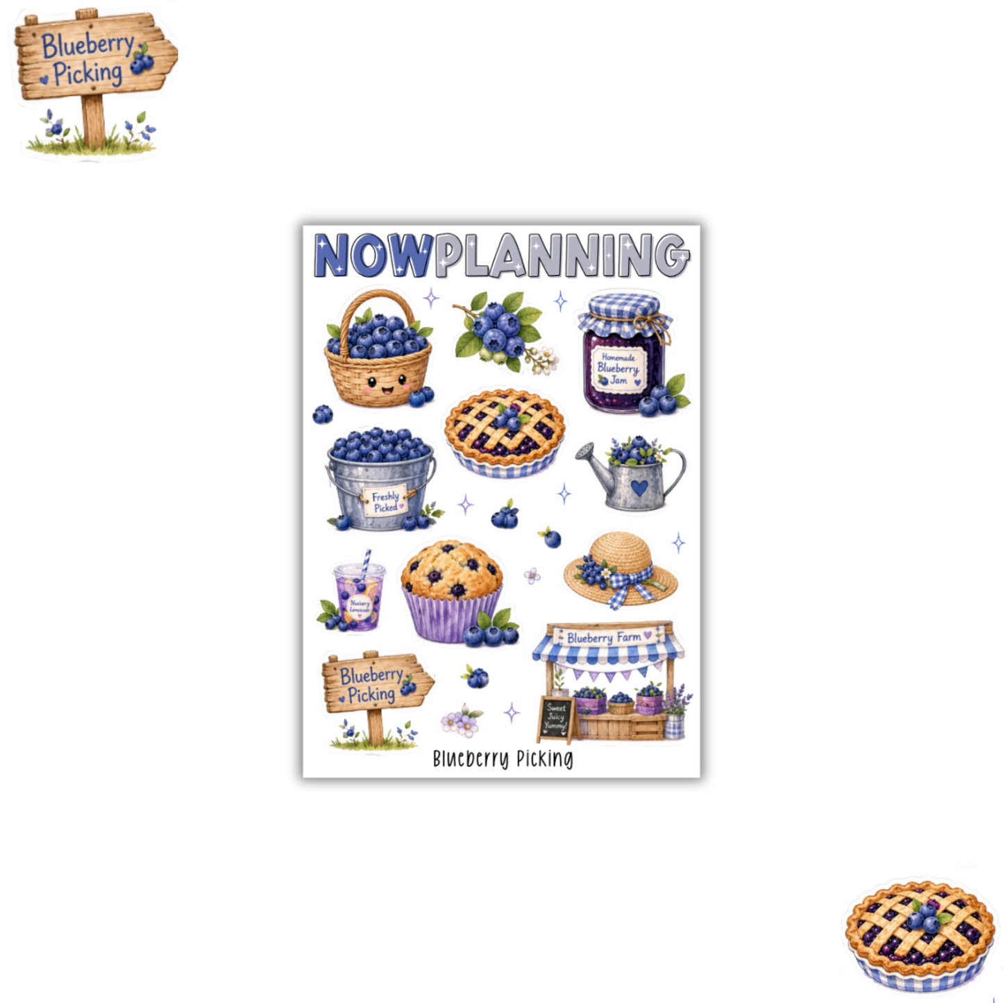 Blueberry Picking Sticker Sheet | Spring Stickers | Journal Stickers, Planner Stickers, Scrapbook Stickers