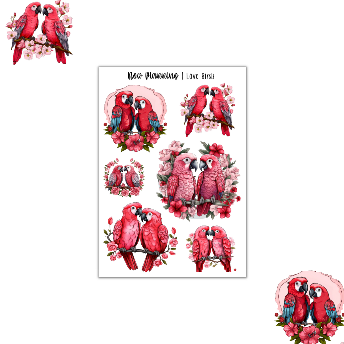 Love Birds Sticker Sheet | Valentine's Day Stickers | Journal Stickers, Planner Stickers, Scrapbook Stickers