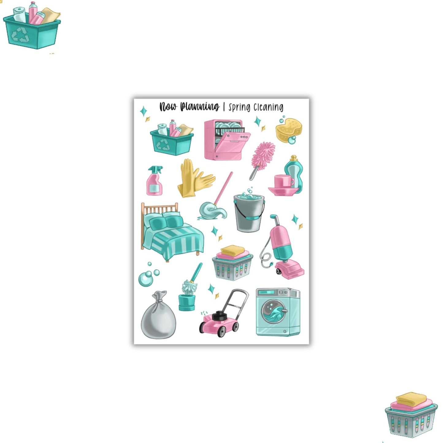Spring Cleaning Sticker Sheet | Spring Stickers | Journal Stickers, Planner Stickers, Scrapbook Stickers