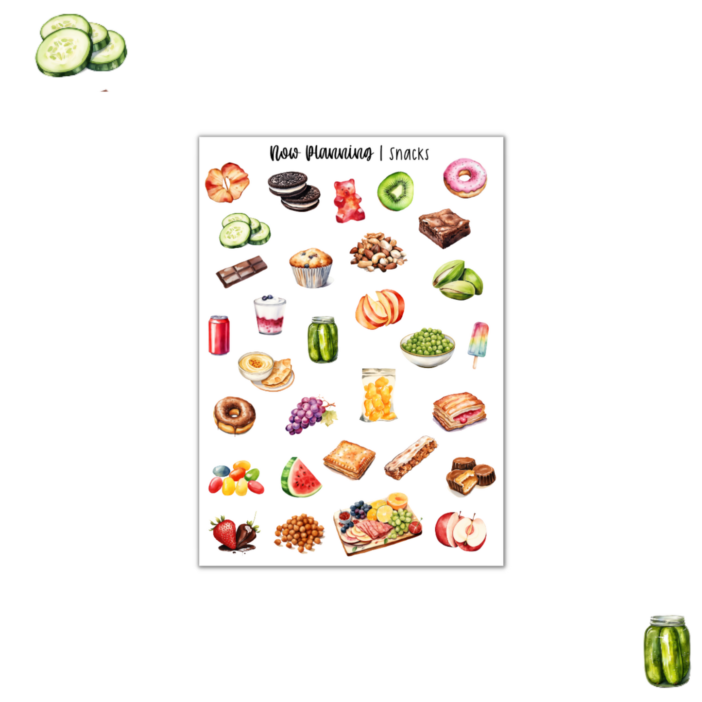 Snacks Sticker Sheet | Bullet Journal Stickers, Planner Stickers, Scrapbook Stickers