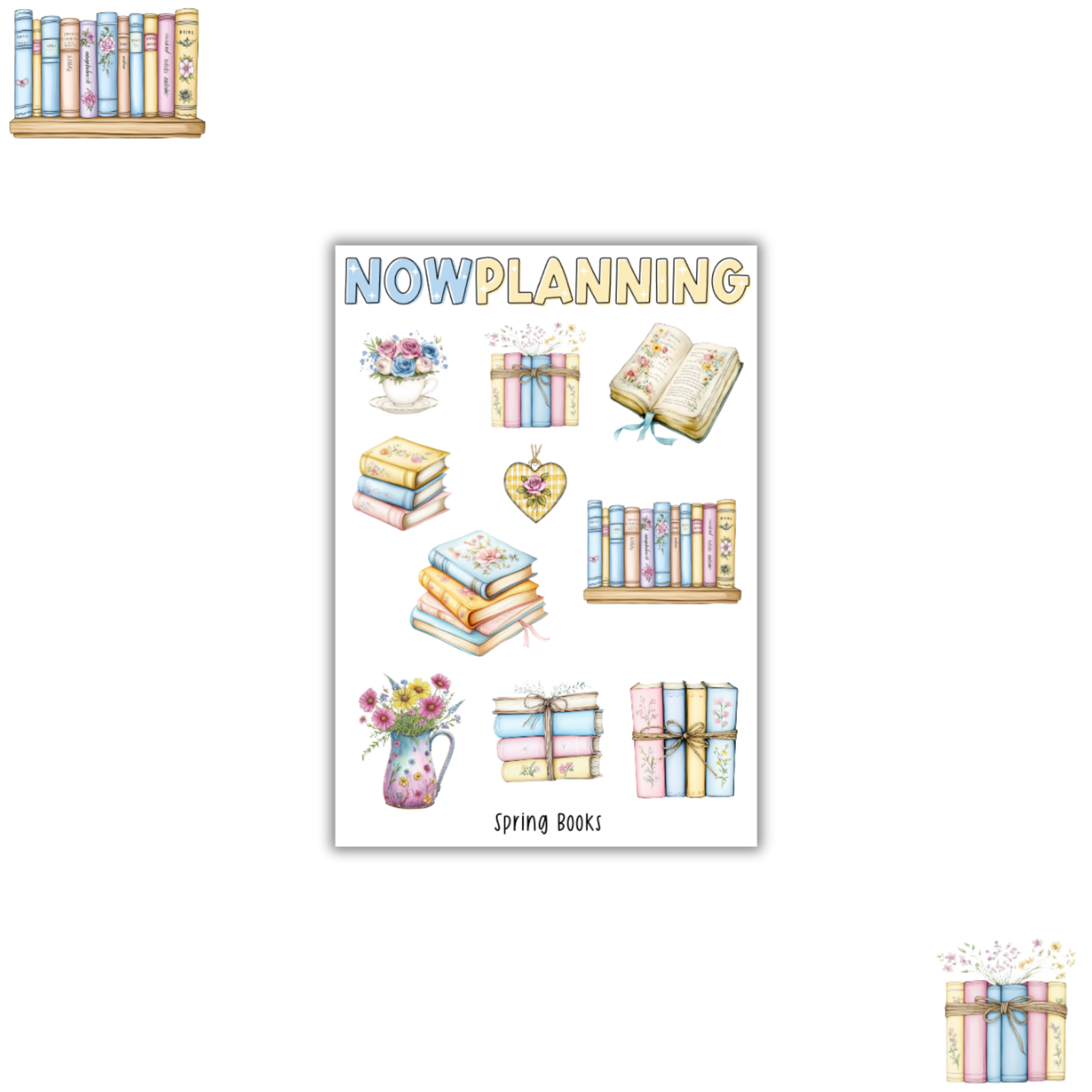 Spring Books Sticker Sheet | Spring Stickers | Journal Stickers, Planner Stickers, Scrapbook Stickers