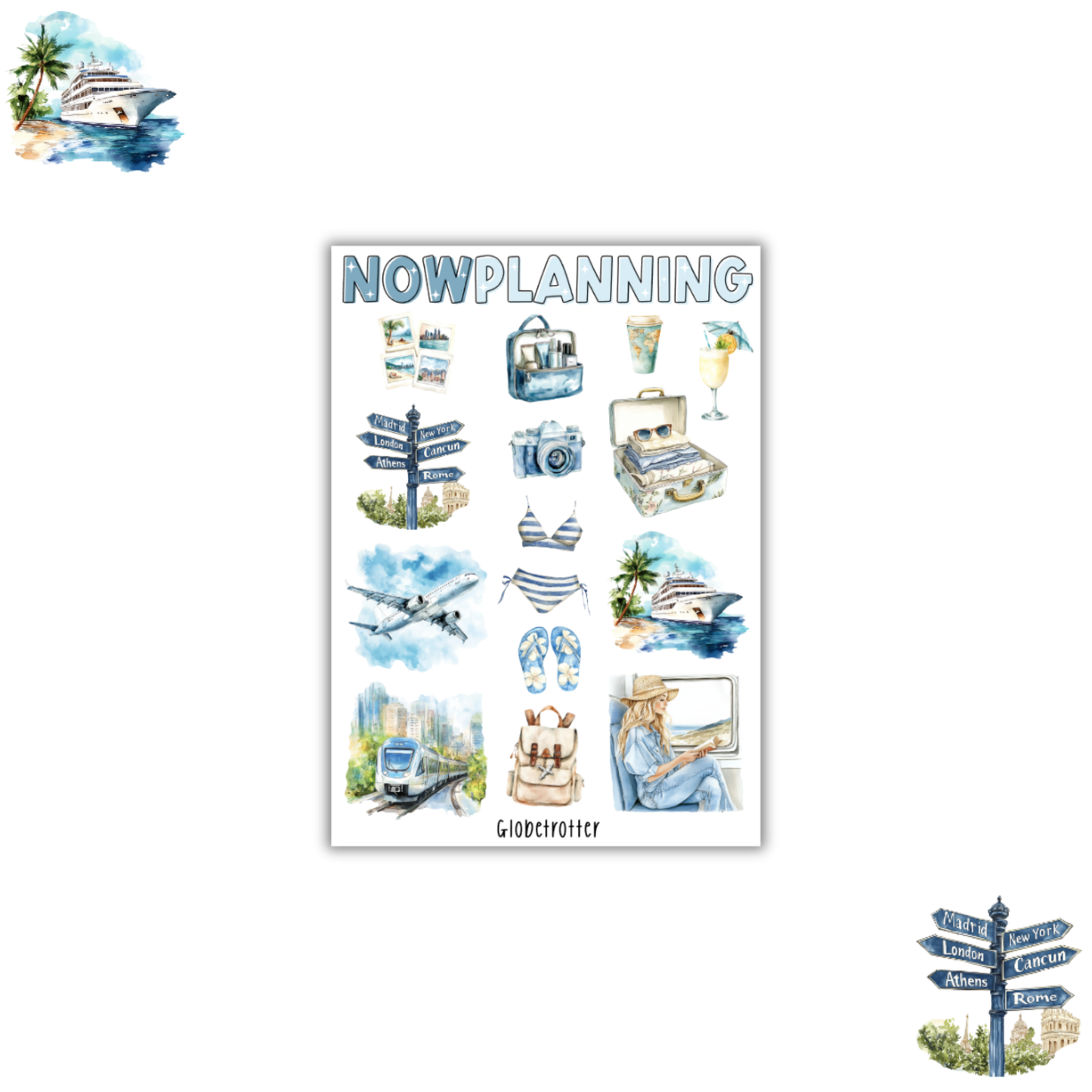 Globetrotter Sticker Sheet | Travel Stickers | Journal Stickers, Planner Stickers, Scrapbook Stickers