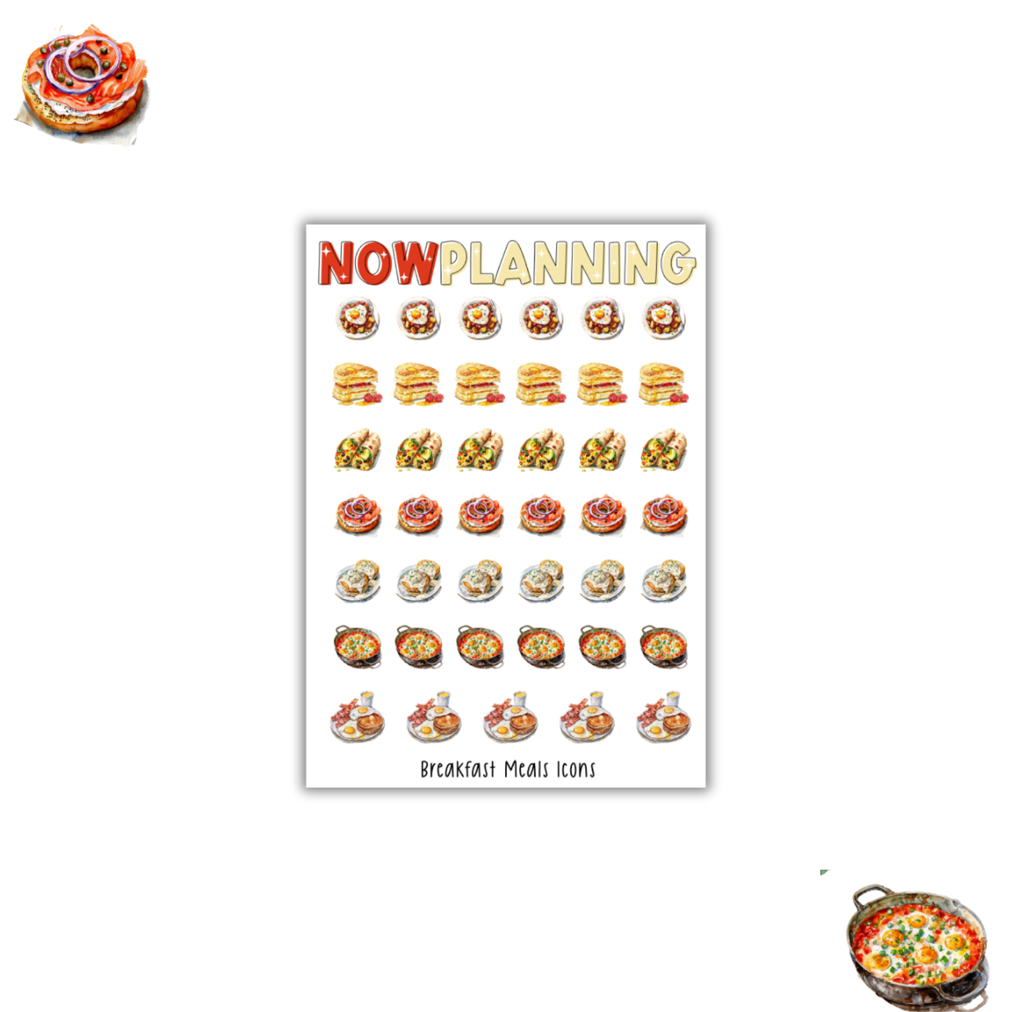 Breakfast Meals Sticker Sheet | Bullet Journal Stickers, Planner Stickers, Scrapbook Stickers