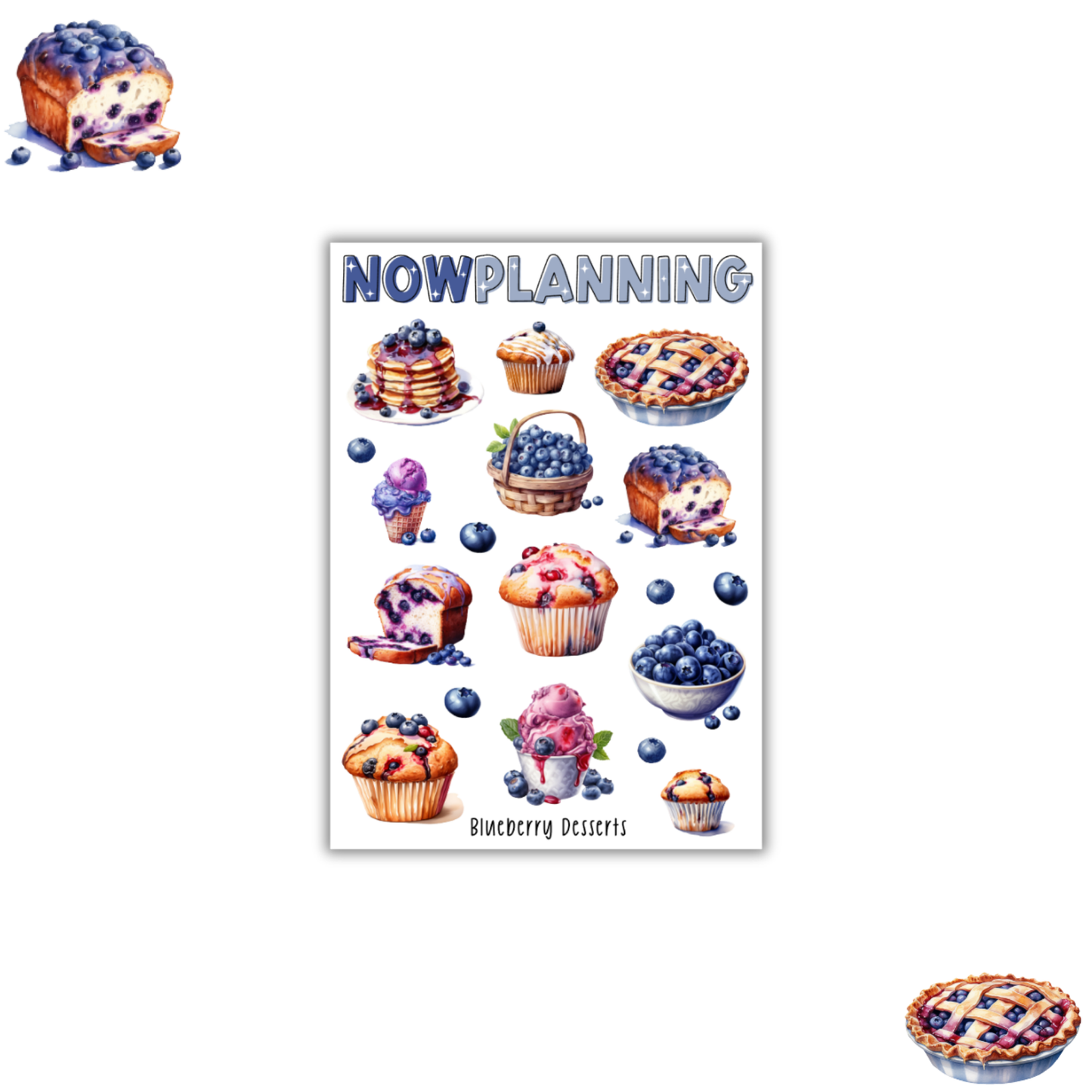 Blueberry Desserts Sticker Sheet | Bullet Journal Stickers, Planner Stickers, Scrapbook Stickers